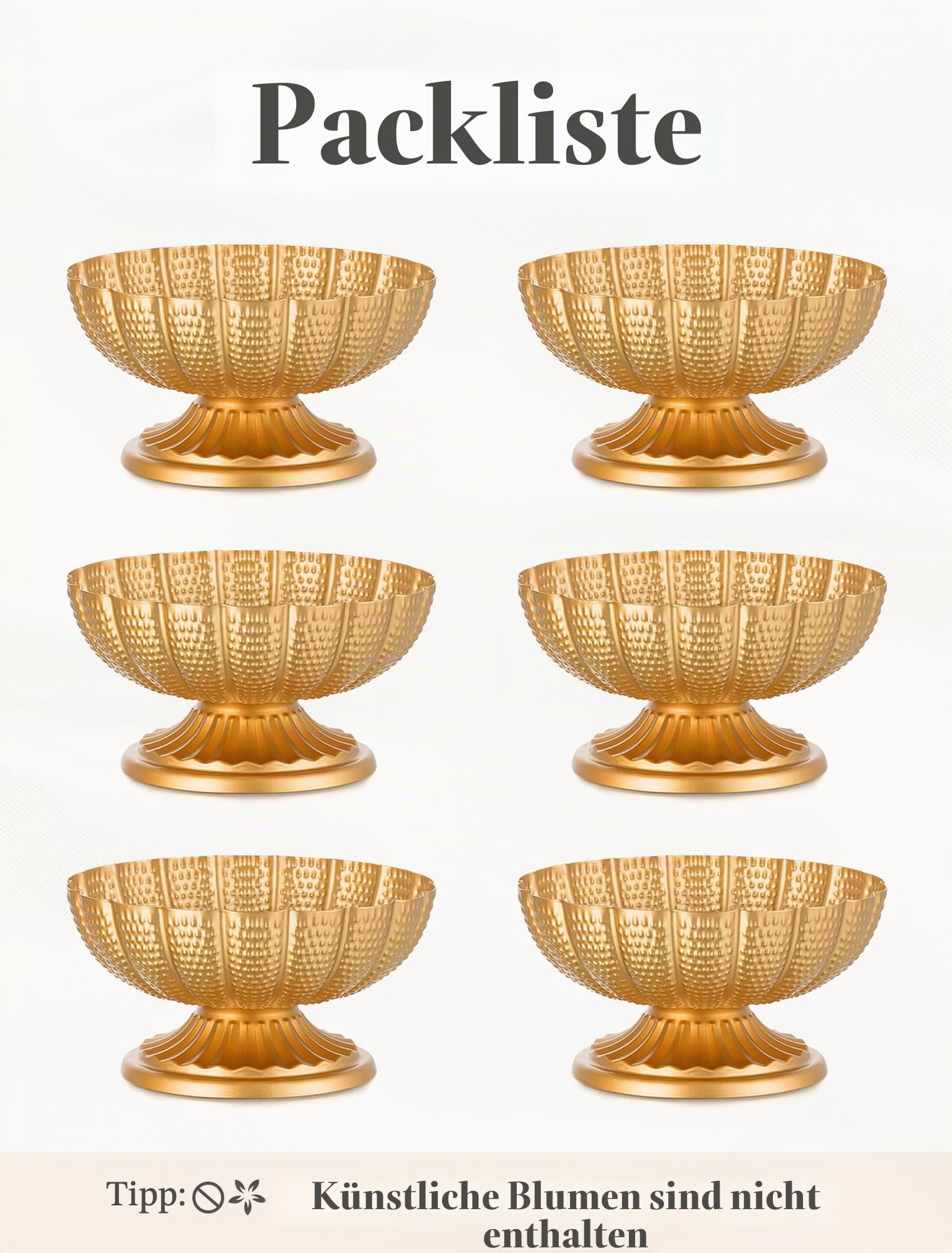 Gold Metall Blumenvase für Tischdeko: 6 Stück Vintage Klein Vase | 9,5 cm Hoch, Schalenförmiges Design, Gehämmerte Oberfläche, für Hochzeit, Party, Weihnachten, Herbst, Mittelstück Deko