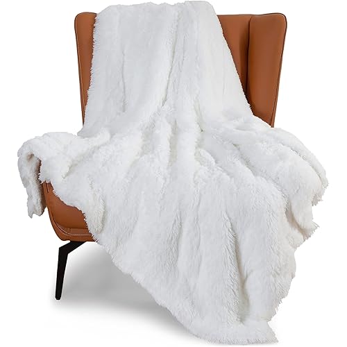Bedsure Faux Fur Twin Blanket White – Fuzzy, Fluffy, and Shaggy Faux Fur, Soft and Thick Sherpa, Tie-dye Decorative Gift, Twin Size Blankets for Couch, Sofa, Bed, 60x80 Inches, 380 GSM