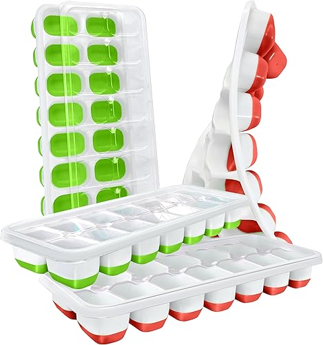 Miniatura 1 de CKE - Bandeja de hielo de plástico de silicona, fácil de liberar y sin BPA, 14 bandejas para cubitos de hielo con tapa extraíble resistente a