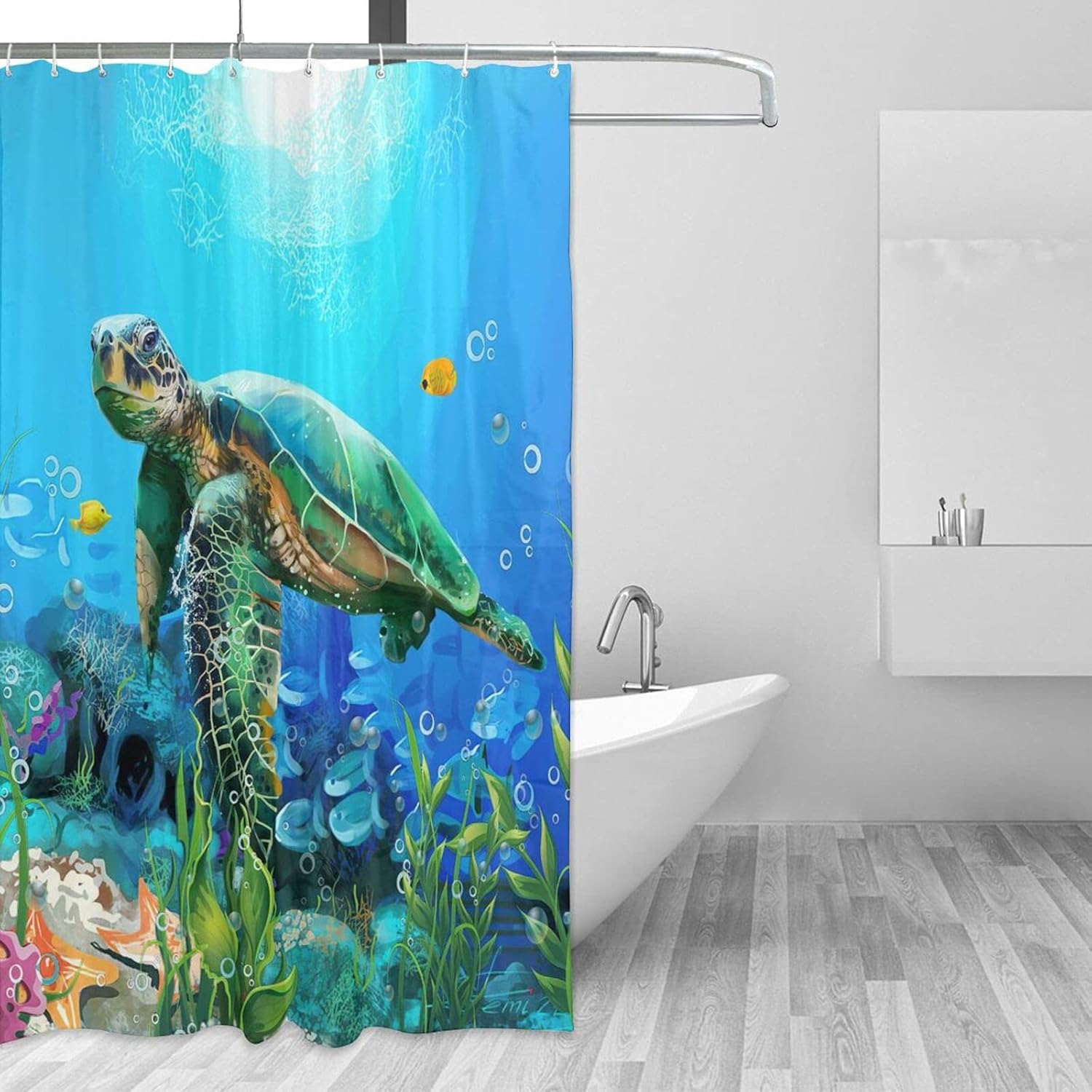Buy Sea Turtle Shower Curtain Ocean Nautical Theme Shower Curtaind Teal Turtle Coral Fish Starfish Fabric Bathroom Decor Shower Curtainith 12 Hooks Waterproof Washable 60 X 72 Inches Online In Indonesia B097brtknw