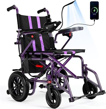 Superrio Electric Wheelchairs for Adults Lightweight Foldable, Motorized Wheelchair for Seniors, Folding Wheel Chair, Power Wheelchairs for Adult, Max Load 286 Lbs, Weight 71 Lbs,15mile range PURPLE
