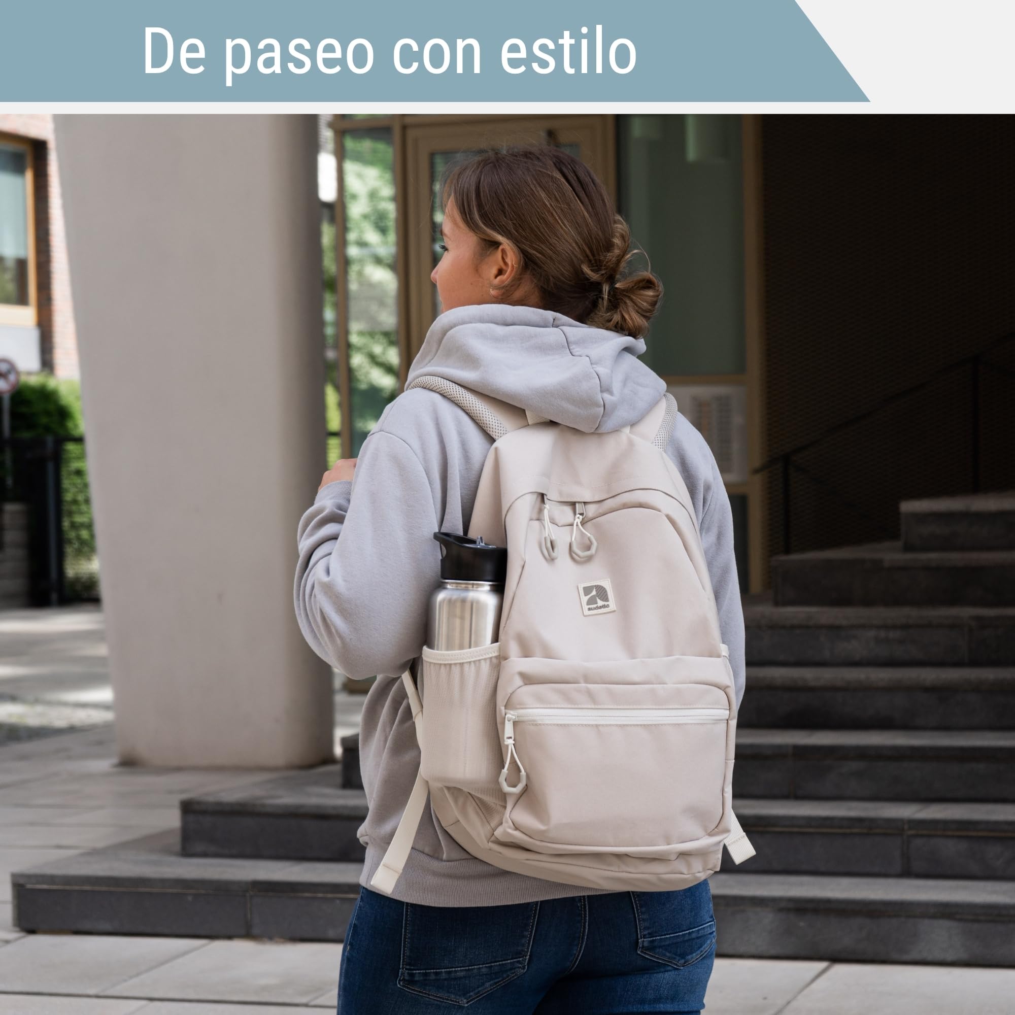 AUDETIC Mochila Mujer, Hombre y Niña Negro - Flex - Mochila Escolar Aesthetic para Portátil - Grande Bolso para Colegio y Viaje Adolescentes - Impermeable