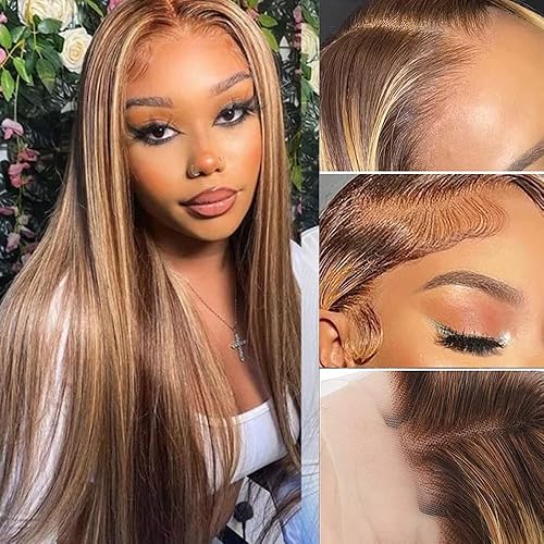 Pelucas de cabello humano con encaje frontal degradado para mujeres negras, 13 x 4 HD, transparente, 427, rubio miel, pelucas frontales de encaje