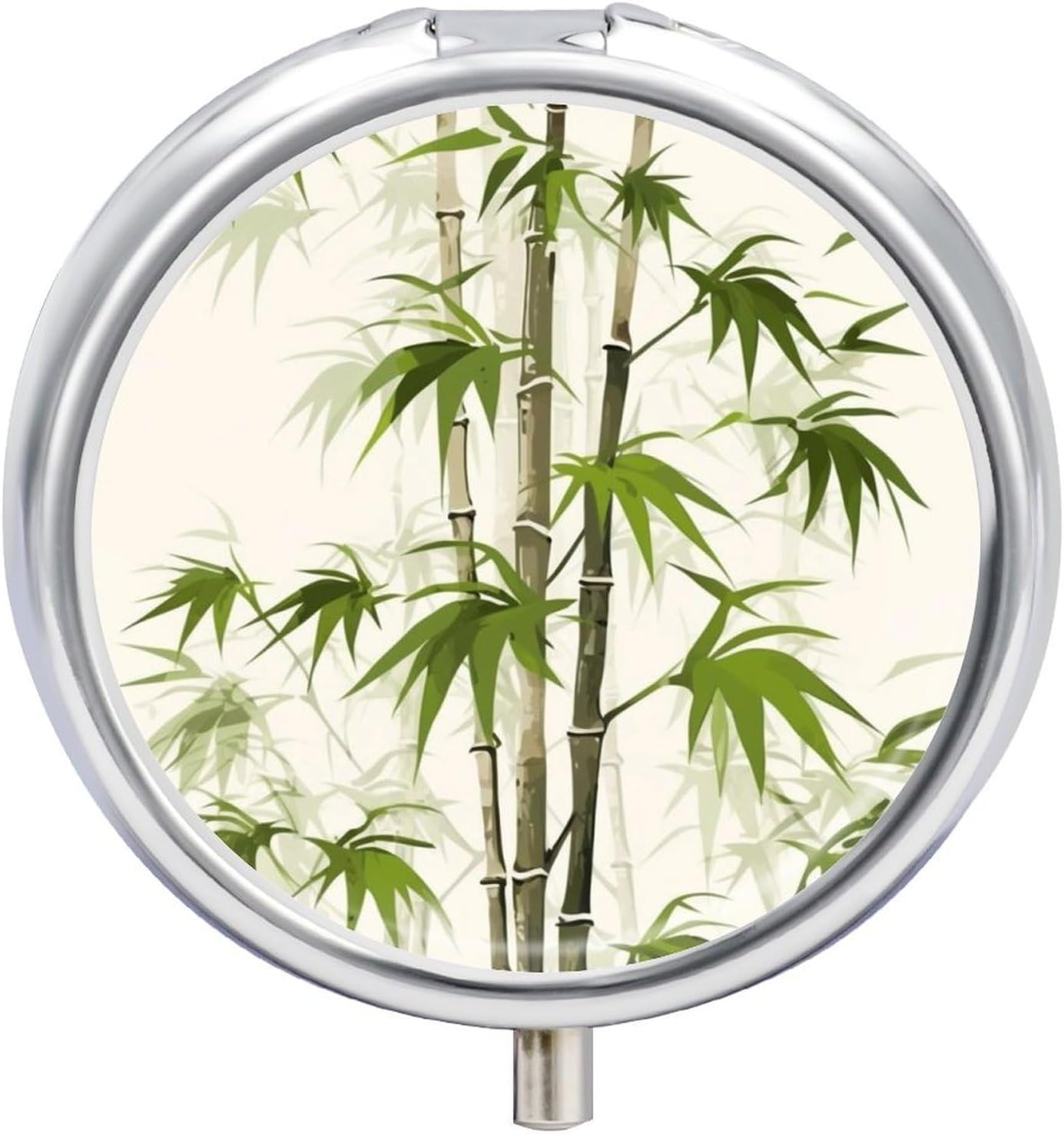 Green Plant 3 Compartments Pill Box with Mirror for Pocket