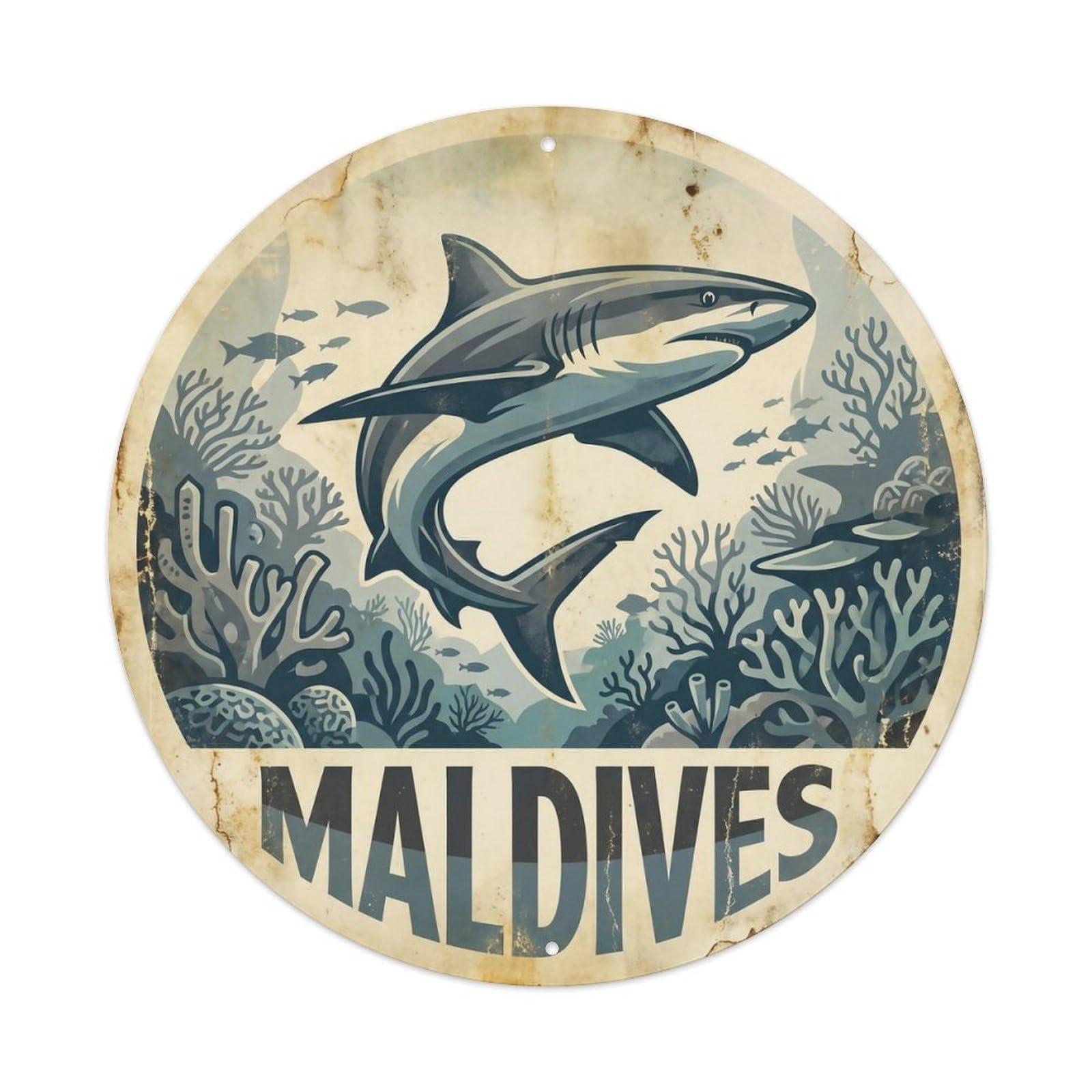 Odgynaw 8X8inch(20X20cm) Maldives Reef Shark Snorkeling Travel Indian Ocean Metal Tin Sign