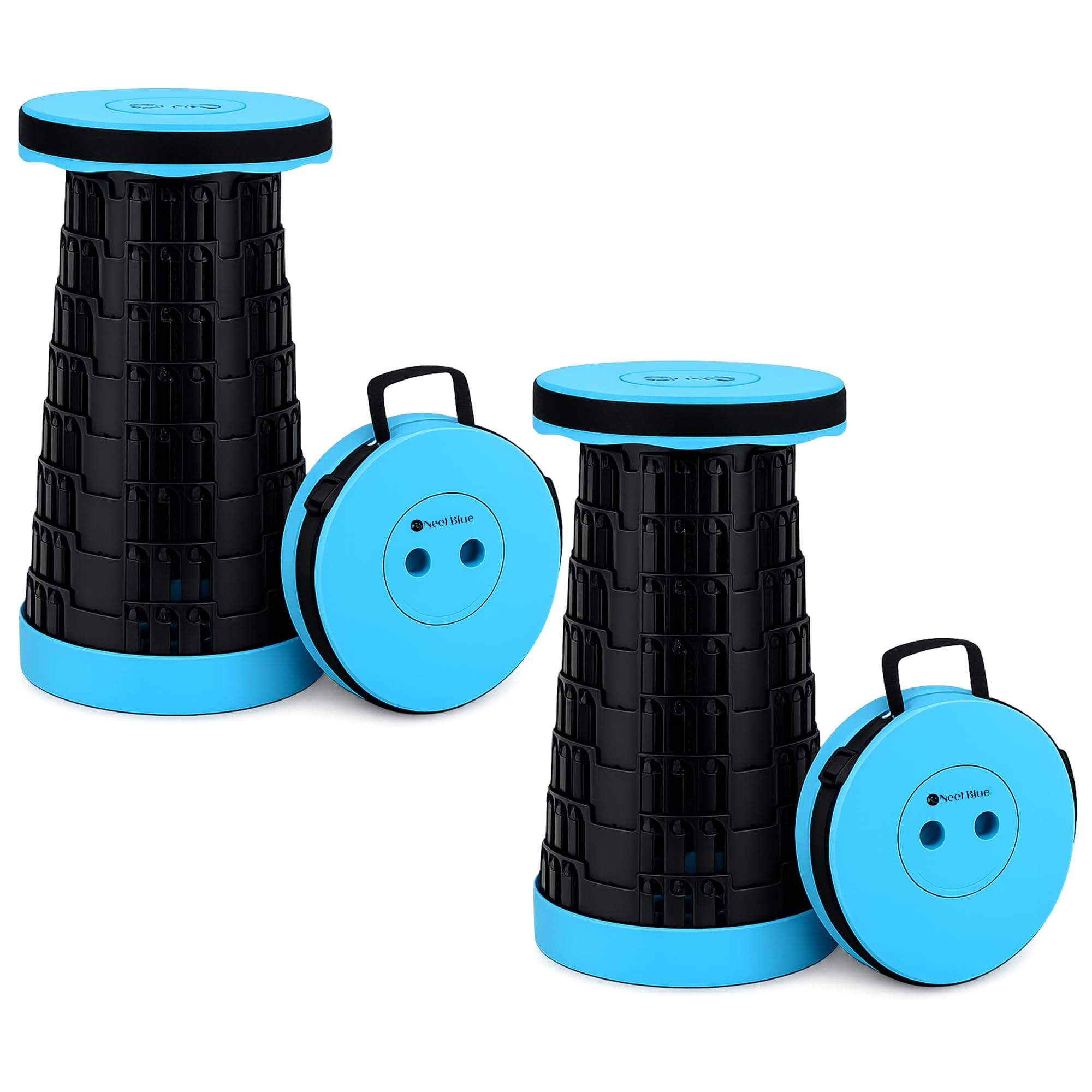 WedDecor Telescopic Folding Stool Portable Seat 440lbs, Blue, 2pcs