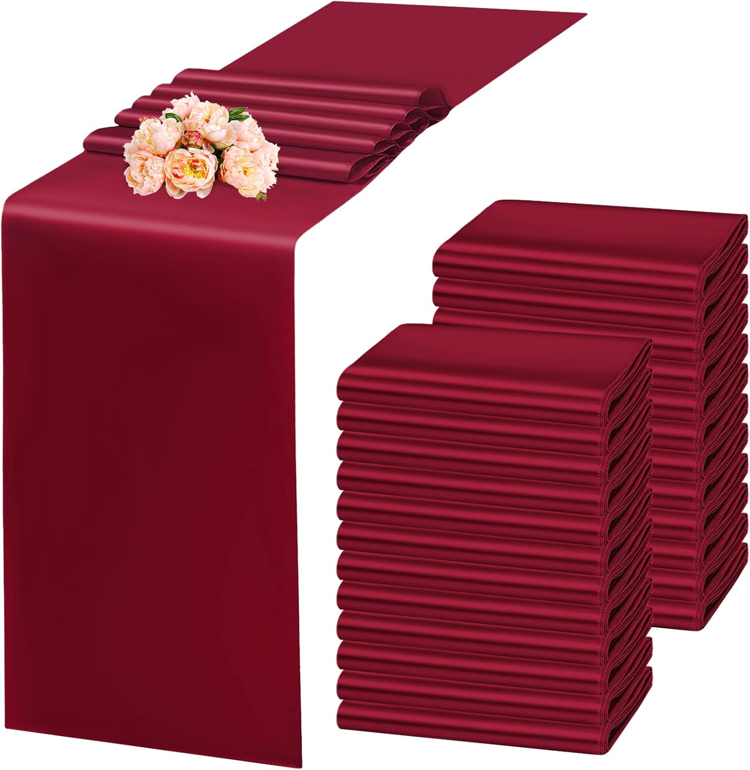 24 Pack Burgundy Table Runners 12x72 Inch Burgundy Table