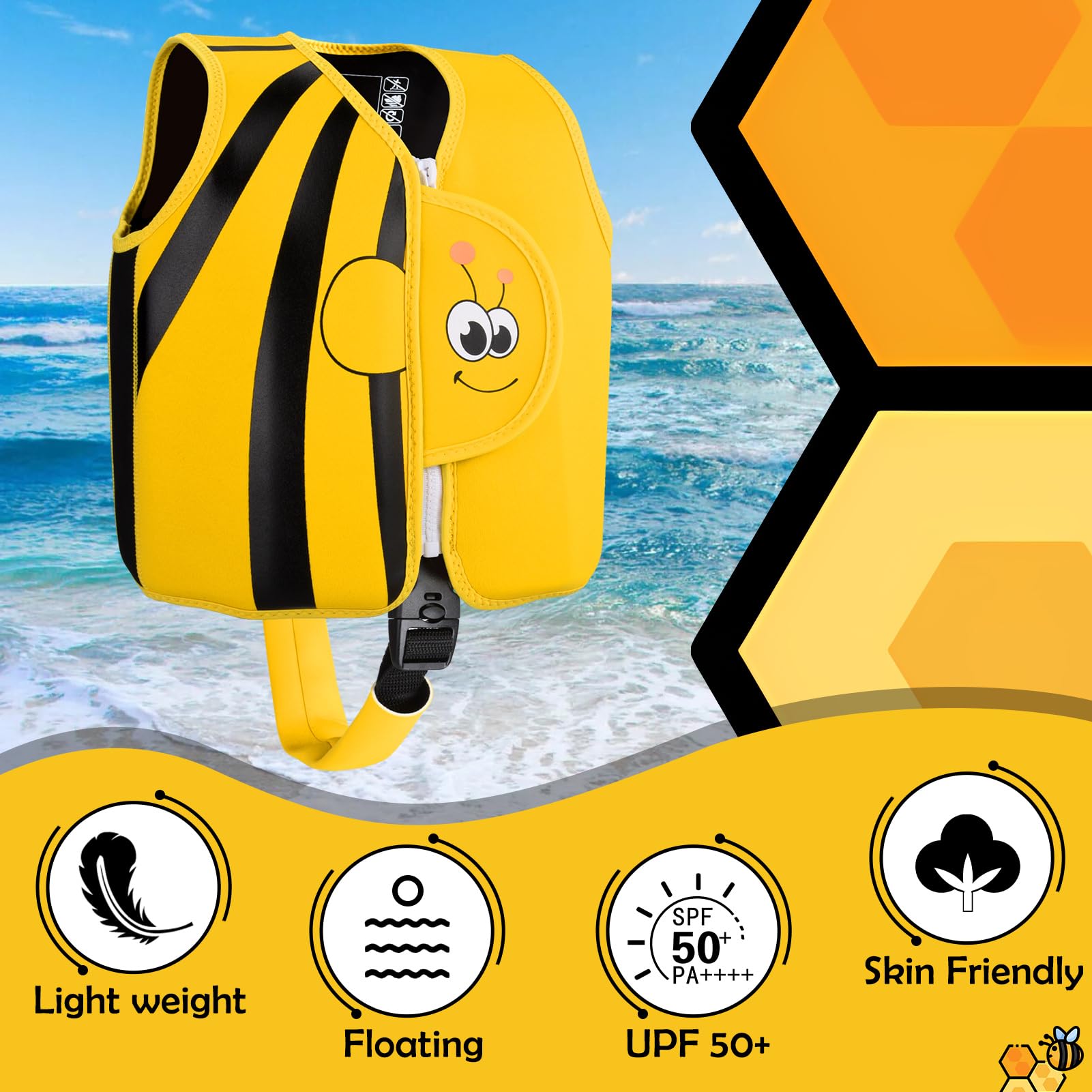 Fuqiduo Schwimmweste Kinder, Schwimmhilfe aus Neopren & EPE - mit Verstellbarem Schrittgurt für Mädchen/Jungen Wassersport