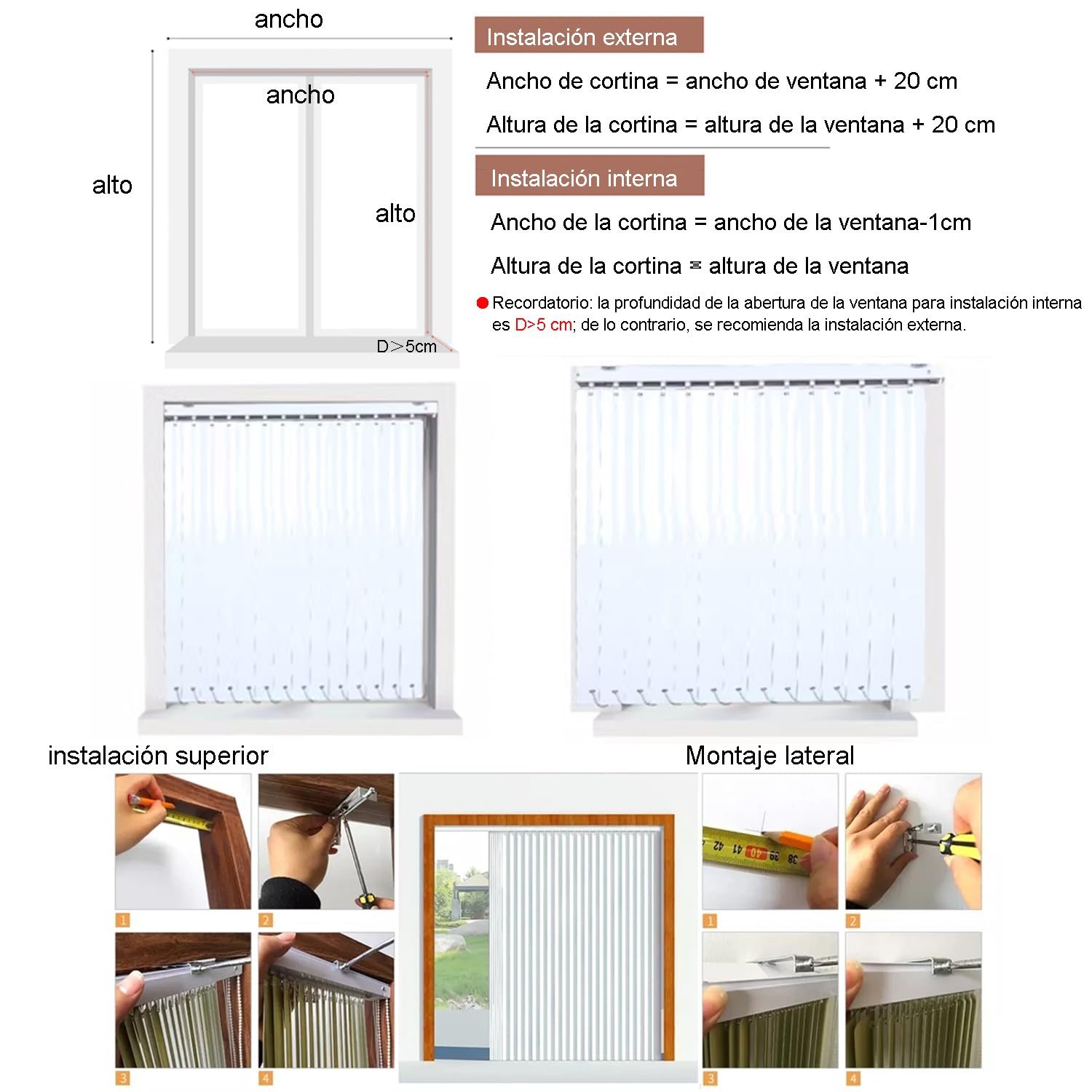 Cortina Lamas Verticales Opaca,Estores Verticales Corredera,Persianas Verticales Blackout para Puertas y Ventanas,con Accesorios,Tamaño Personalizable,Ancho x Alto (Blanco,120cm x 220cm)