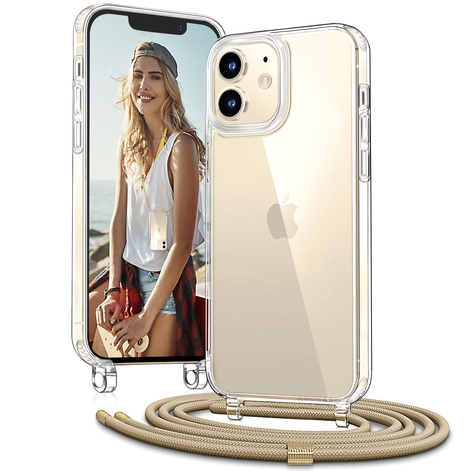Vaykwo Handykette mit Band für Apple iPhone 14 Pro Hülle - Necklace Handyhülle - Transparente Case zum Umhängen mit Kameraschutz und Bildschirmschutz - Schwarz | Necklace Handyhülle, Transparente Case zum Umhängen, Verstellbar und Abnehmbar