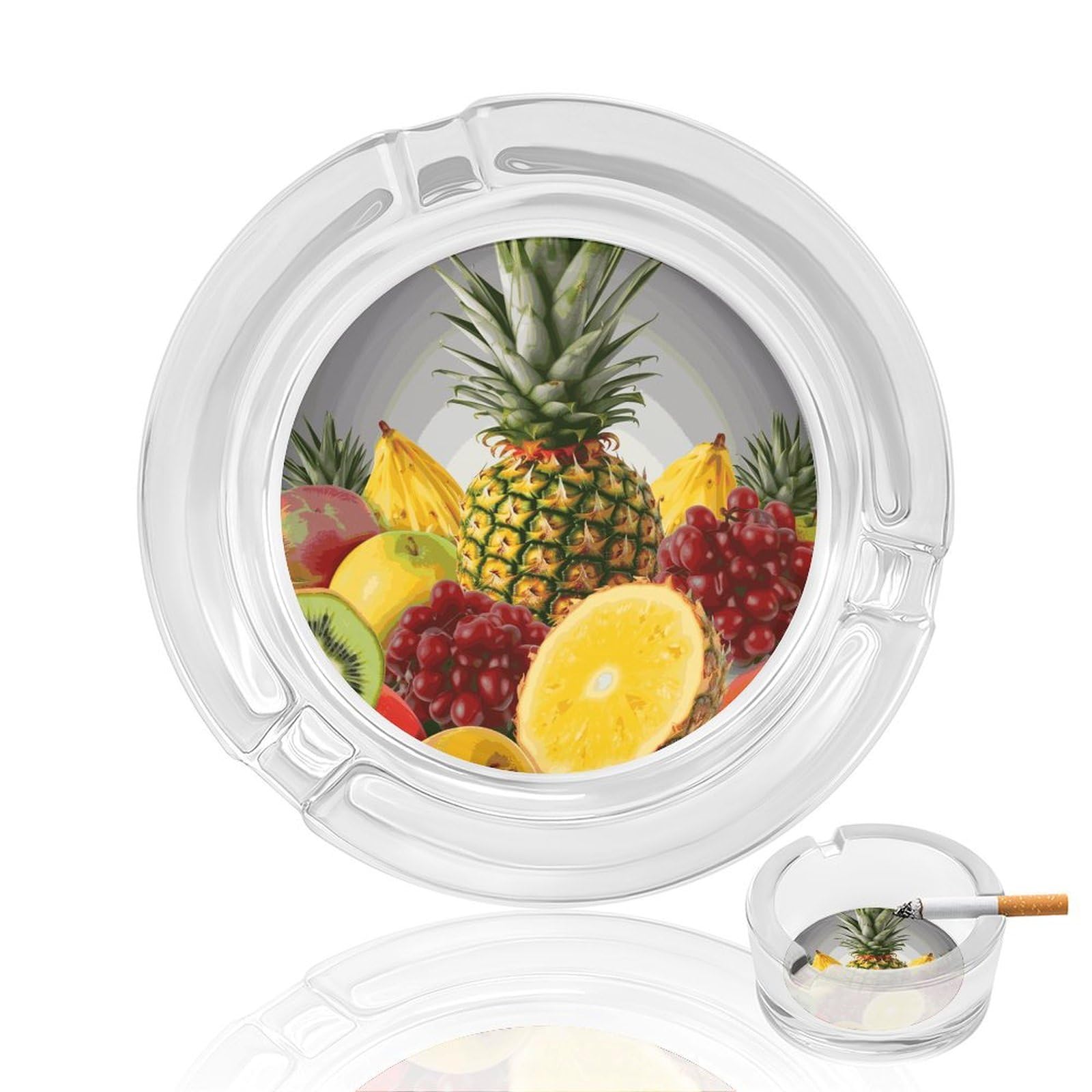 Fekiloot Men's Style Fresh Fruits Pineapple Glass Ashtray For Cigarette Cigar,Cigarette Ashtray For Indoor Or Outdoor Use,Cigar Ashtrays With 3 Notches-Glass Decor Gift For Smokers