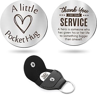 Pocket Hug Token Long Distance Relationship Keepsake Stainless Steel Double Sided Inspirational Gift with PU Leather Keychain