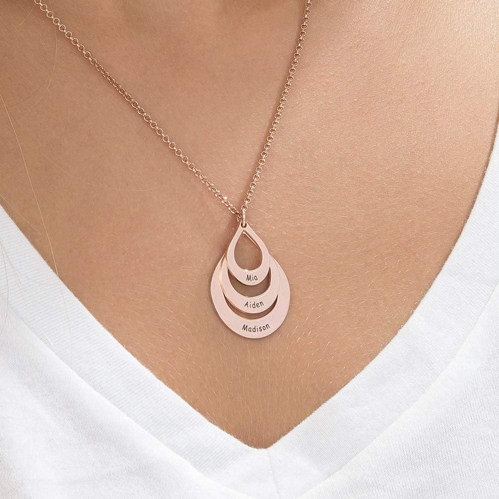 MyNameNecklace Personalized Engraved Three Drops Family Necklace with Custsom Inscriptions - Gift for Her, Women - Jewelry for Mother's Day, Christmas