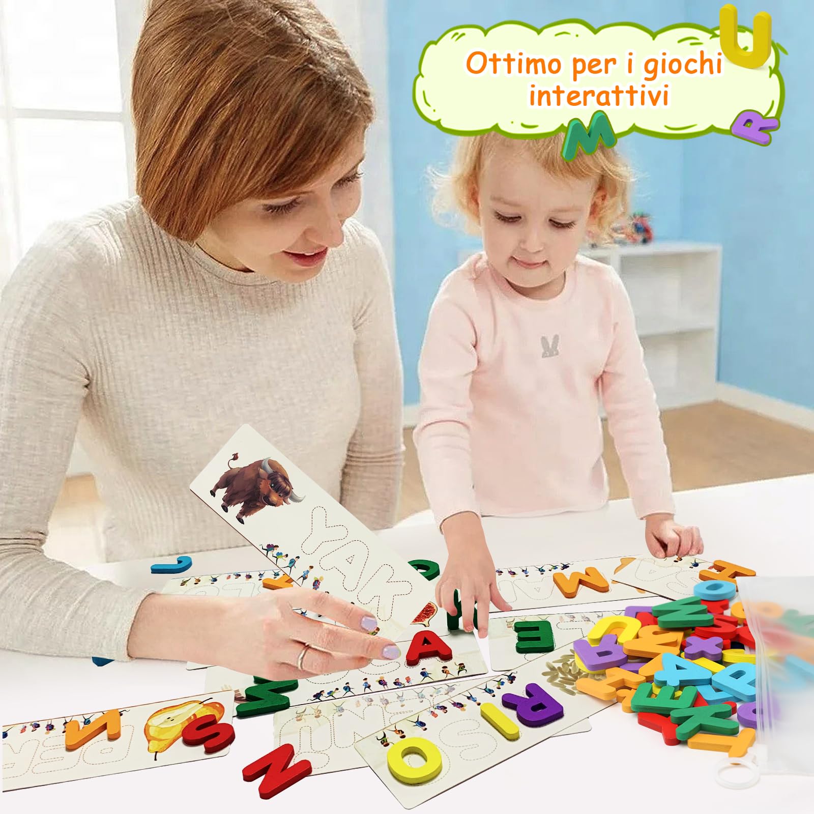Gioco di ortografia Italiani Lettere di Apprendimento Giochi in legno Educativi Montessori Giocattoli a partire dai 3 anni prescolare giocattolo per bambini 3 4 5 6 7 8 anni ragazzi ragazze
