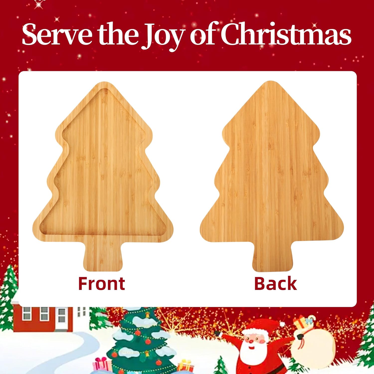 TJ POP Small Christmas Tree Serving Tray 11.8" × 8.7", Bamboo Holiday Serving Platters Charcuterie Board, Christmas Serving Dishes, Table Decorations Supplies for Party