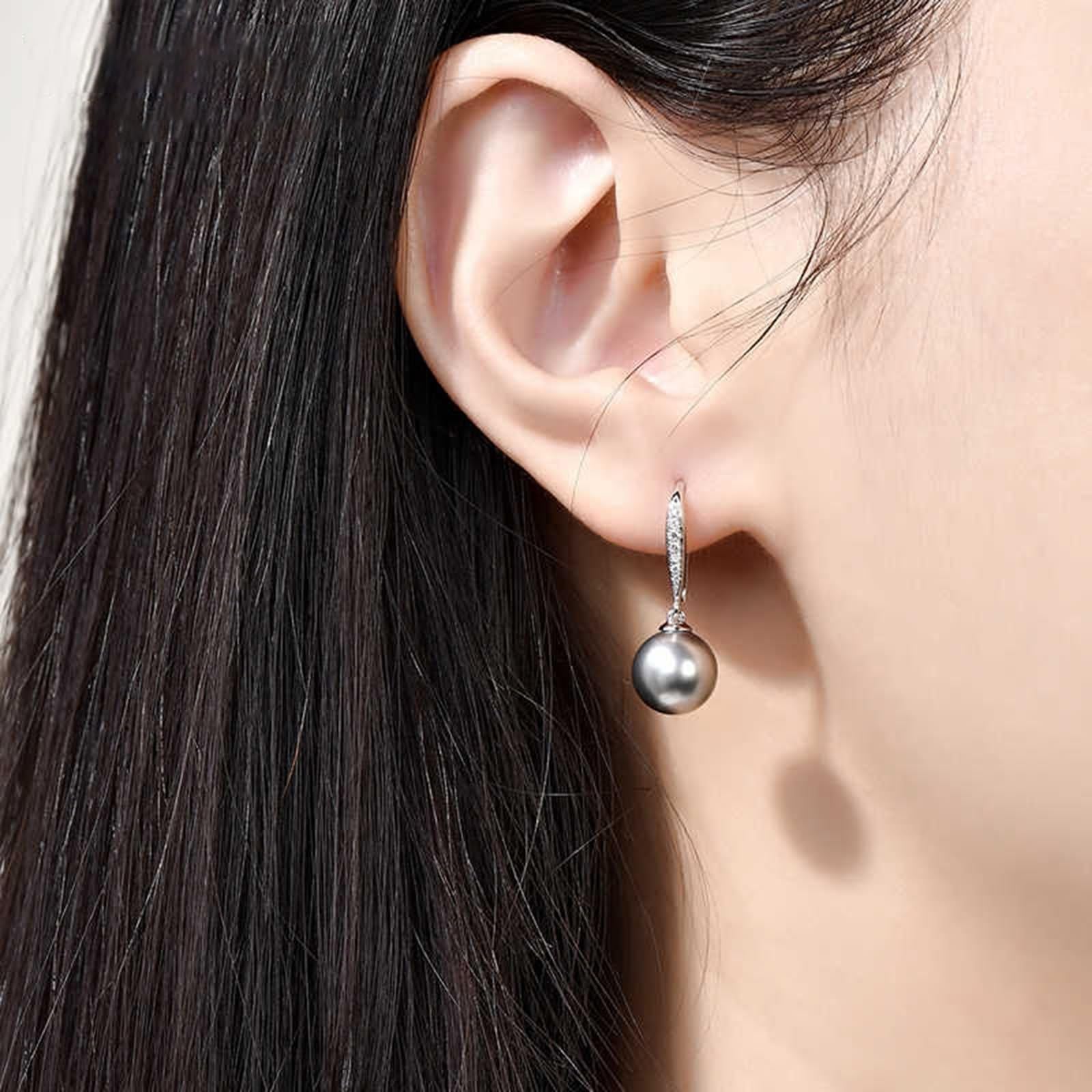 Pendientes llamativos para mujer, estilo vintage, pendientes para mujer, colgantes de moda con perla gris de 8 a 9 mm y diamante de oro blanco de 0,08 quilates
