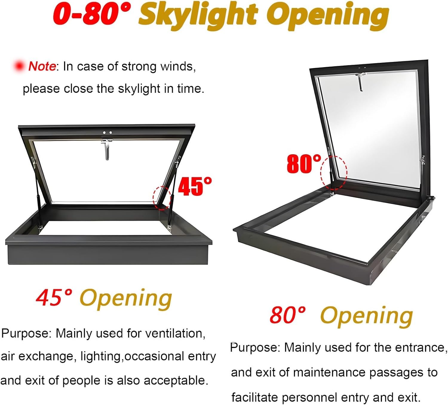 Skylight Roof Egress Window, 30x22in Manual Aluminum Venting Viewing Window with Tempered Glass, Black Basement Lighting Well Window Cover for Barns Playhouses Sunroom