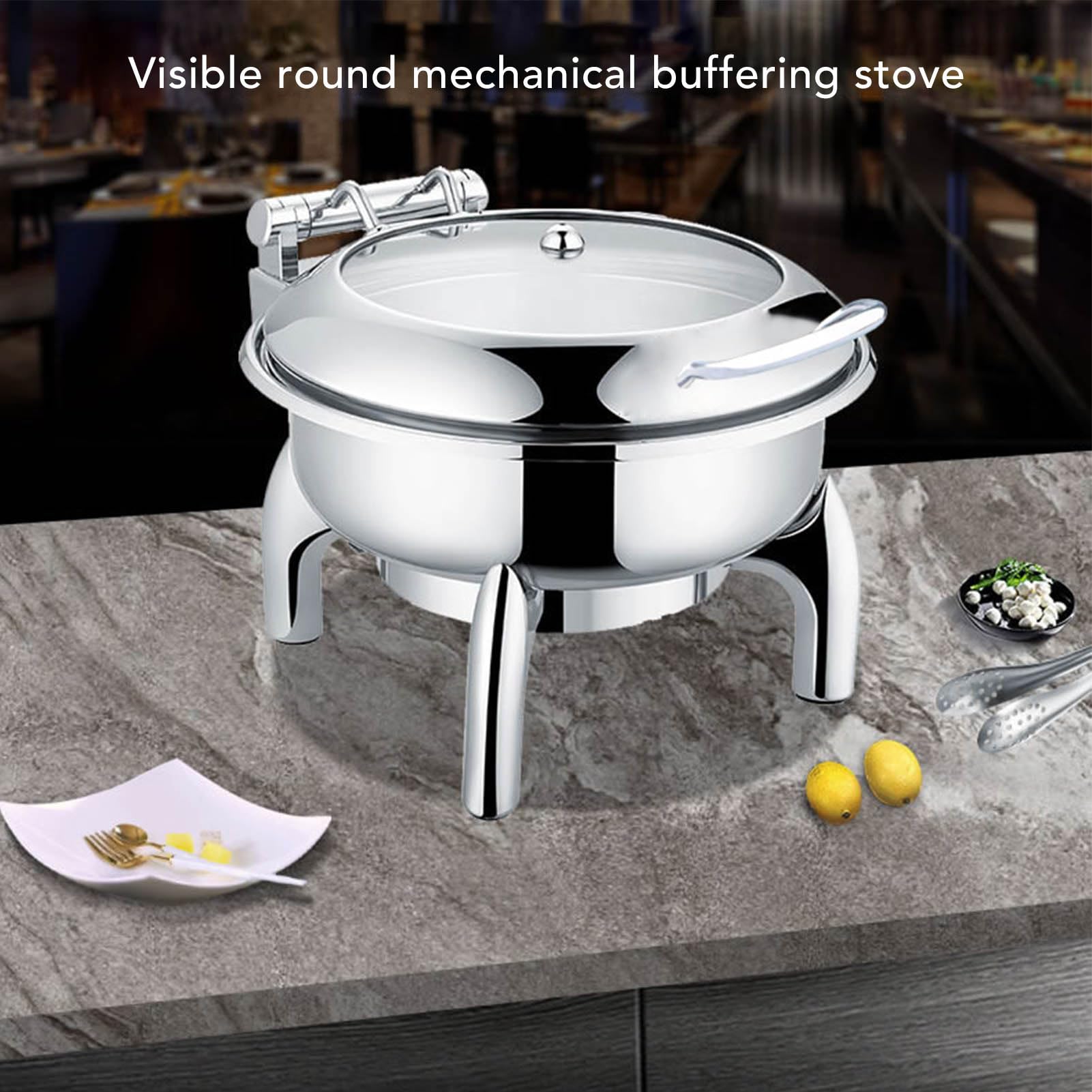 Juego de Buffet Redondo para Frotar con Tapa de Vidrio Visible y Resistencia a Altas Temperaturas para Eventos de Catering