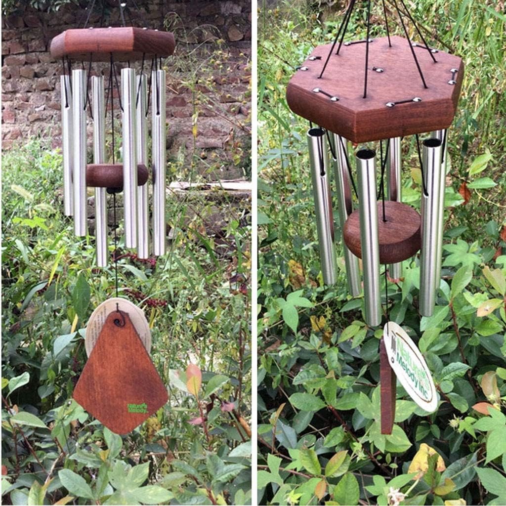 ウィンドチャイム 伝統的な風鈴、6つの金属管、木製のペンダント