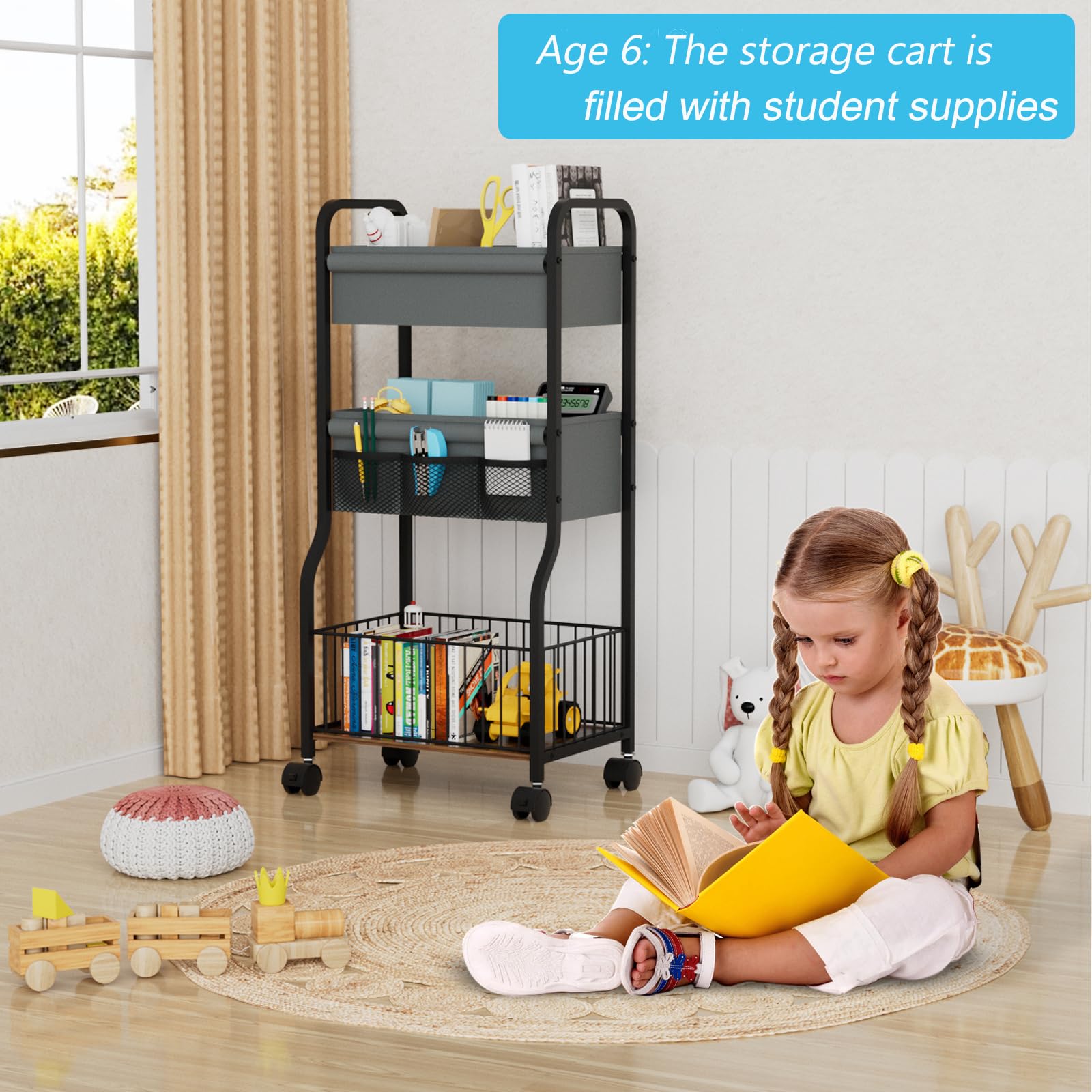 Organizador de pañales para bebé y carrito de almacenamiento con 4 + 3 divisores, carrito de pañales rodante de 3 niveles, carrito de noche para artículos esenciales del bebé con ruedas para