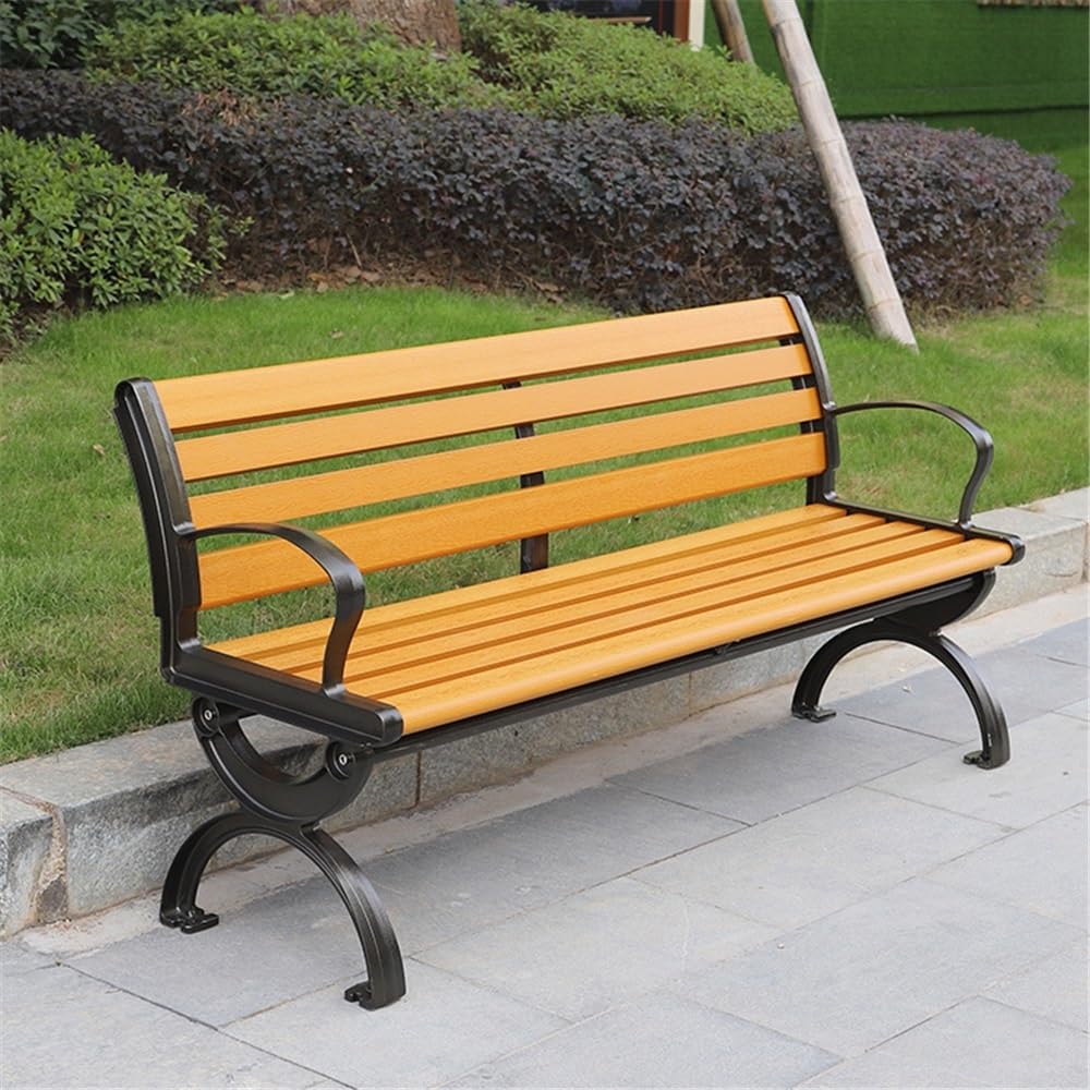 Asientos de jardín Banco Grande de Madera plástico con Respaldo for Exteriores, Banco Aluminio for Parque Ocio multipersona