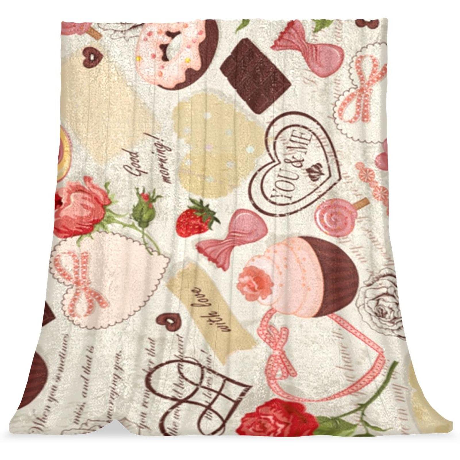 Couvre-lit Saint Valentin TBOUOBT couverture motif gâteau cadeau enfant mignon