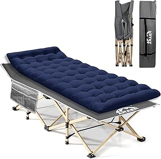 Camping Cot with Mattress, 450LBS(Max Load), Portable Folding Outdoor Bed with Carry Bag for Adults Kids, Heavy Duty Cot for Traveling Gear Supplier, Office Nap, Beach Vocation and Home Lounging