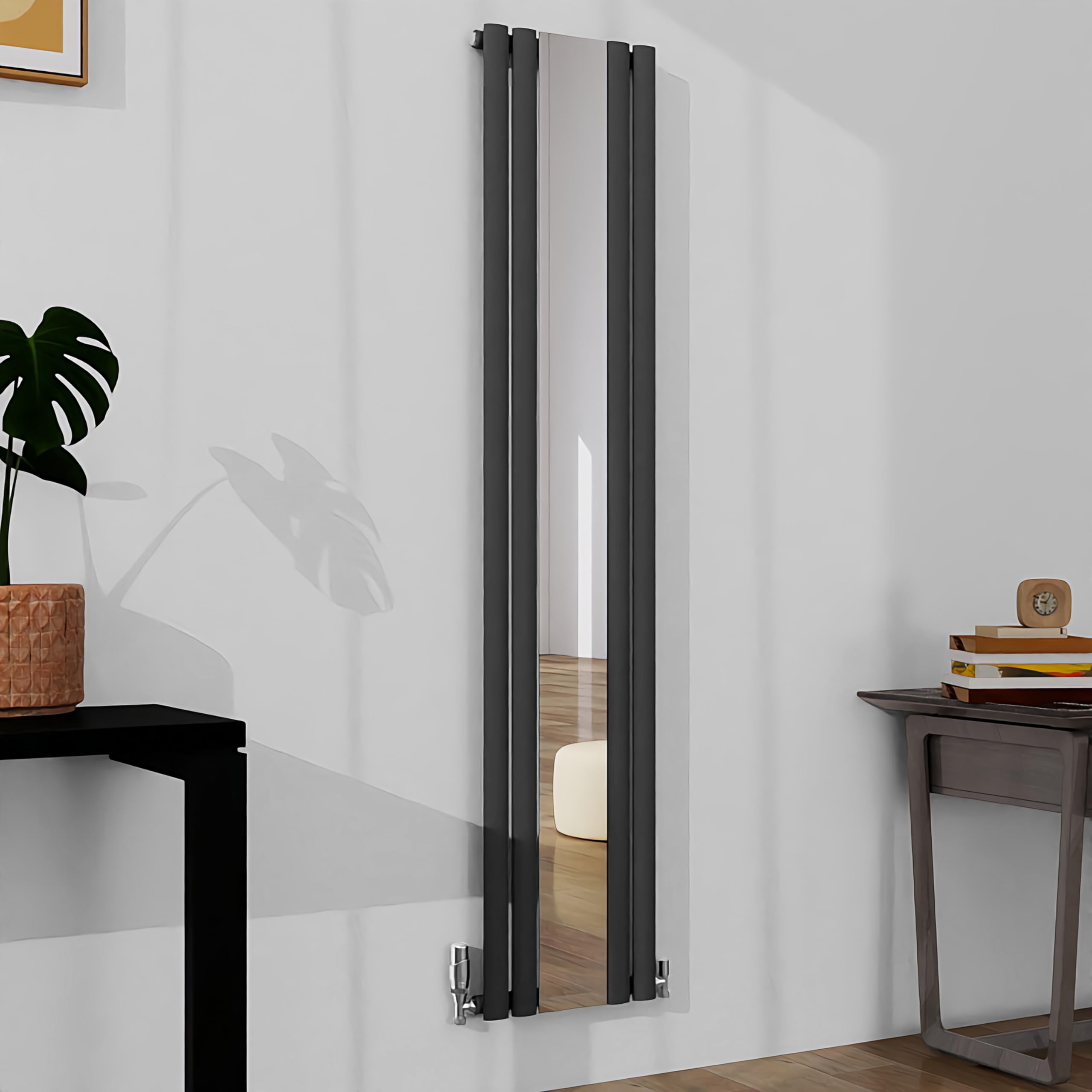 Sline Sanitary Anthracite 1800X381mm Vertical Mirror Radiator Single Panel Oval Column Central Heating Radiator