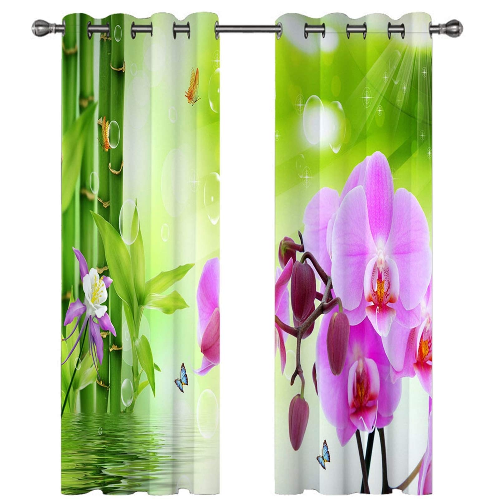 Vorhänge XXL Wells, Kräuselband Gardinen Vorhang Orchidee Babyzimmer Gardinen, Blickdichter Vorhang Lang (2PCS x H43 x B108)