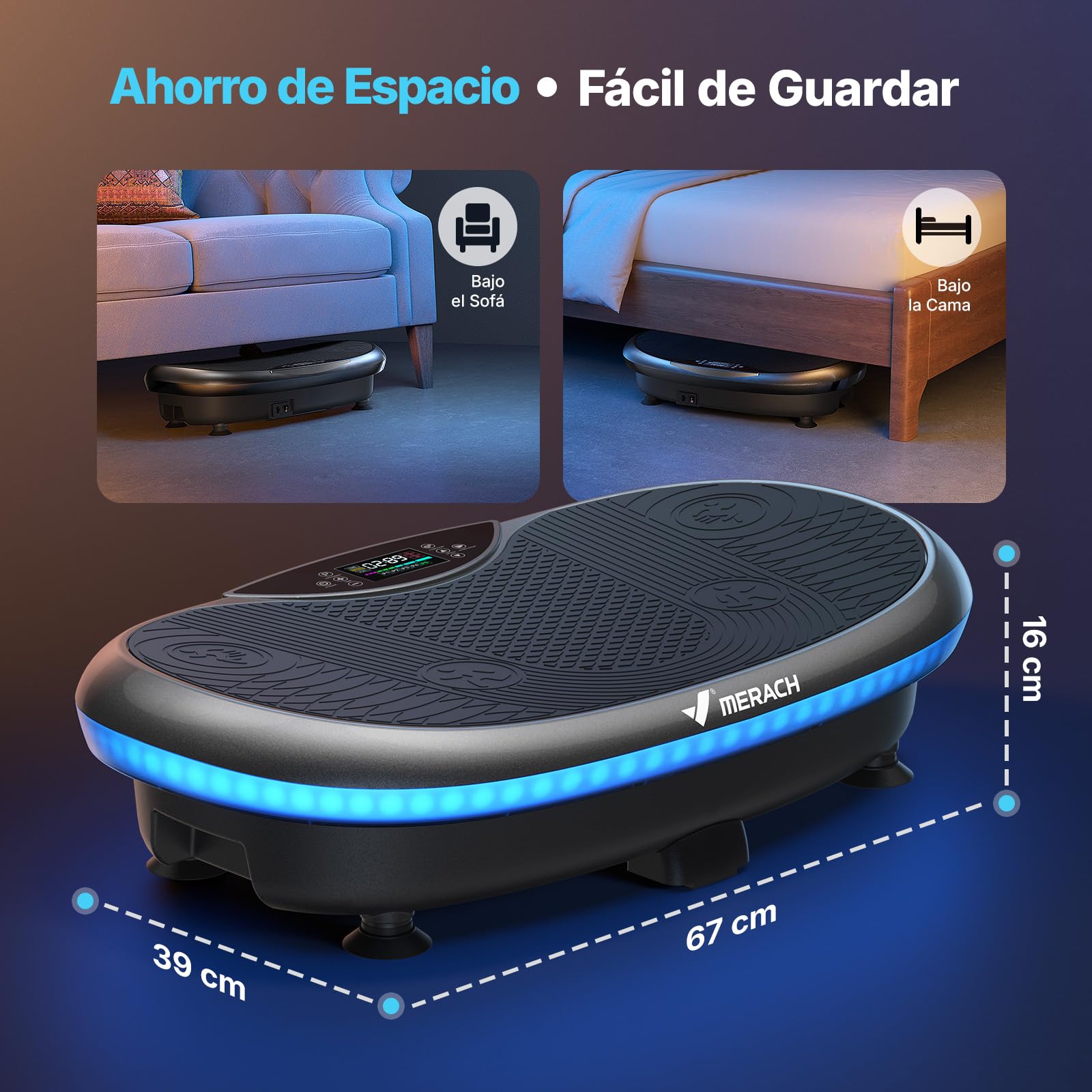 MERACH 4D Plataforma Vibratoria con 7 Modos De Vibración, 120 Niveles De Velocidad, 5 Programas Inteligentes, Altavoz Bluetooth Incorporado Y Luz Ambiental