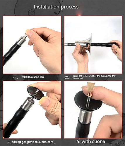 Miniatura 4 de Instrumento de viento de sándalo negro, instrumentos musicales chinos Suona para principiantes y profesionales Suona de 14.4 pulgadas (llave de D)