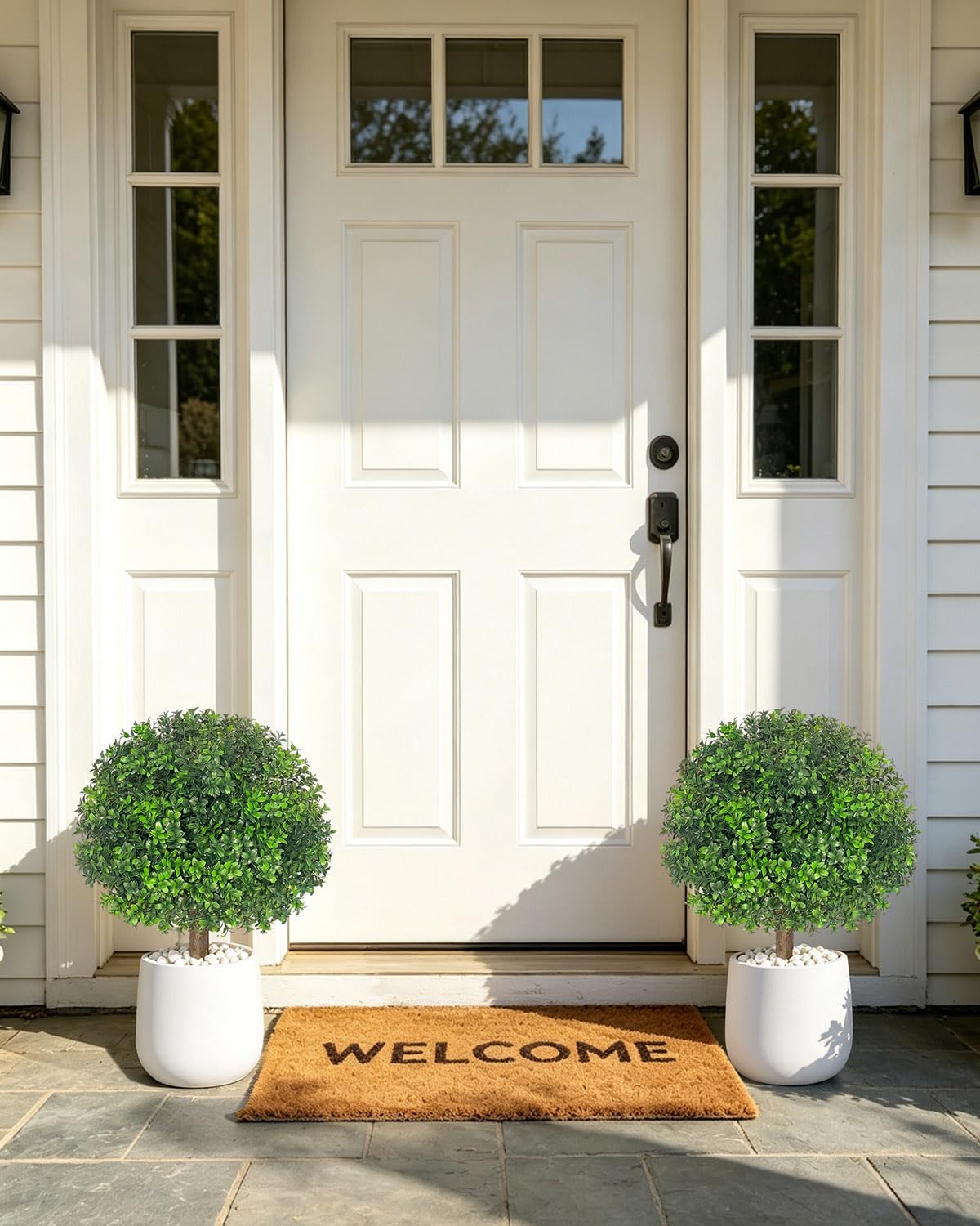 27.5 inch 2 Pack Artificial Boxwood Topiary Trees, Faux Shrubs