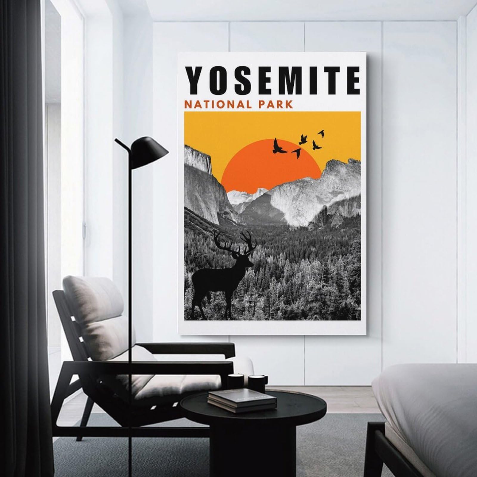 Junmoney Unframe-Style-18 Canvas Wall Art Yosemite National Park Mid Century Modern Collage Poster, 20X30inch(50X75cm), For Lounge, Study, Hallway Or Flat Walls, Canvas Wall Art That Fits Changing Layouts