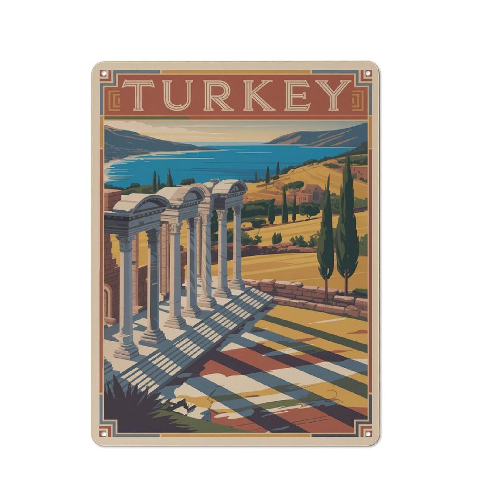 Junmoney Style-9 Barn Style Farmhouse Metal Sign 40X30cm Featuring Vintage Turkey Travel, Cottage Wall Art For Kitchen, Cottage, Porch Or Garden Room
