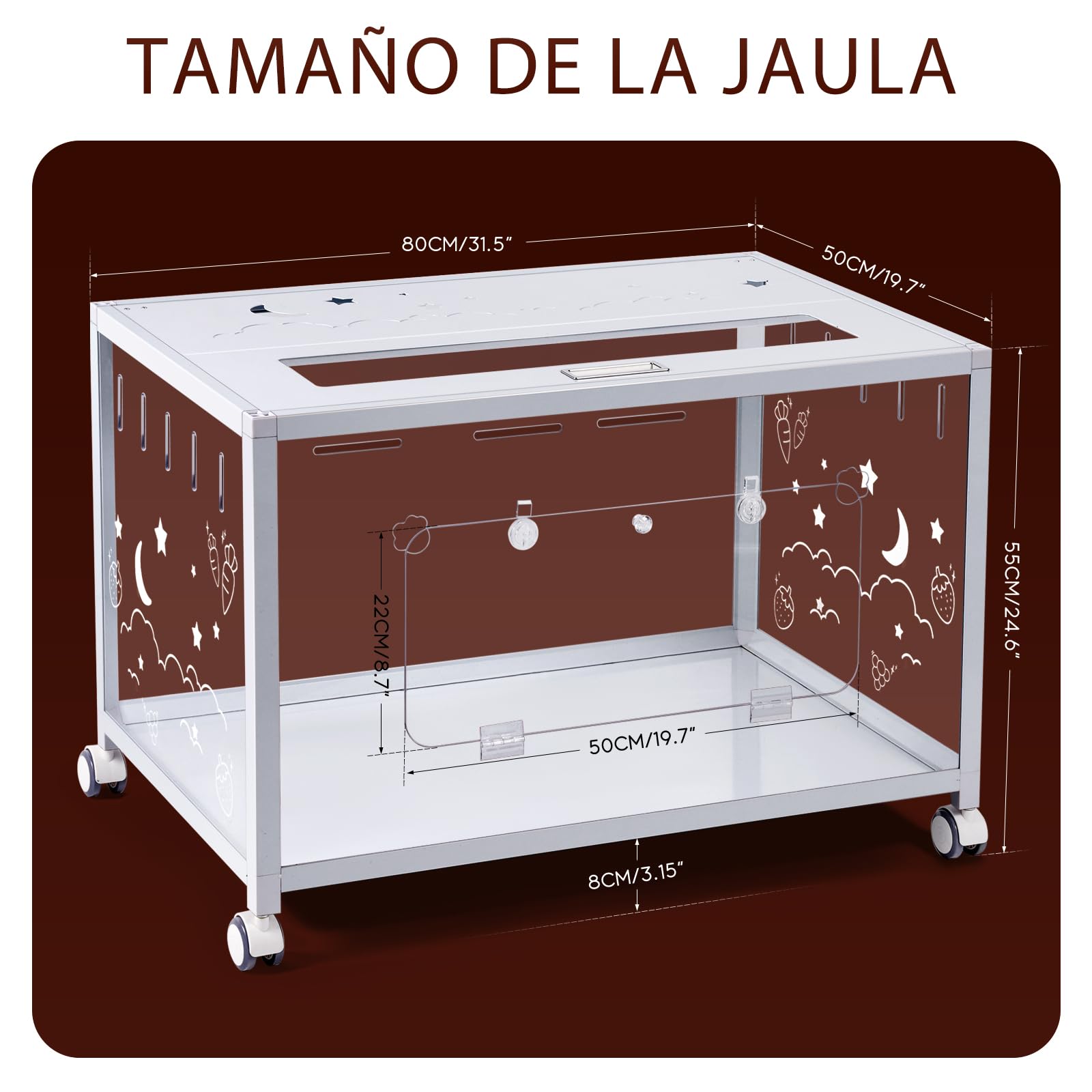 Jaula grande para hámster de 80 x 50 x 55 cm, jaula para roedores con ruedas, jaula de metal sólido para jerbos, hámster dorado, hámster enano, recinto para hámster acrílico, color blanco