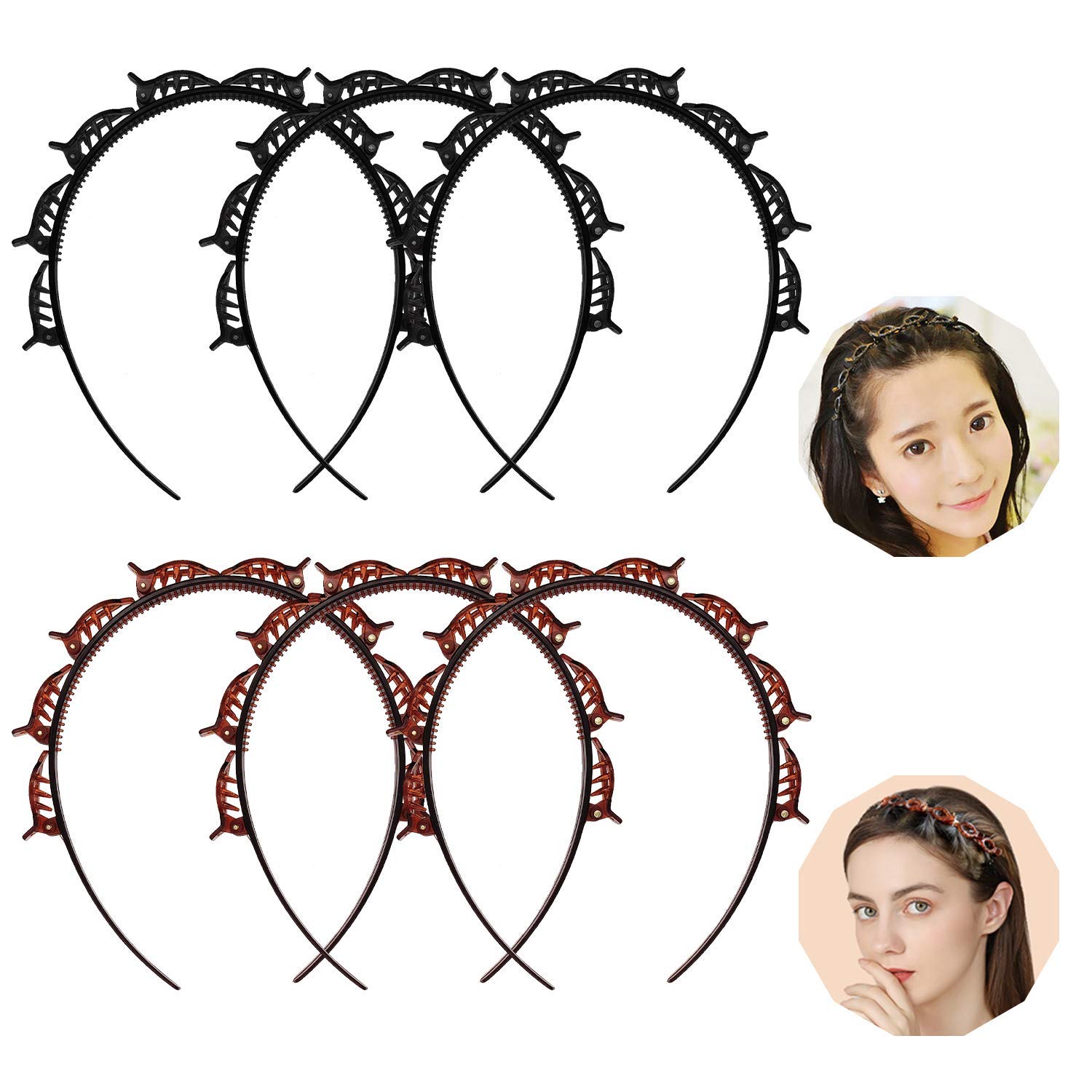 apsambr 6pcs Double Layer Twist Plait Headband,Multi-layer Hollow Woven Headband,Double Bangs Hair Clips, Korean Style Hair Twister Clip Headband,Hairpin Headband Accessories for Girls-picture-13