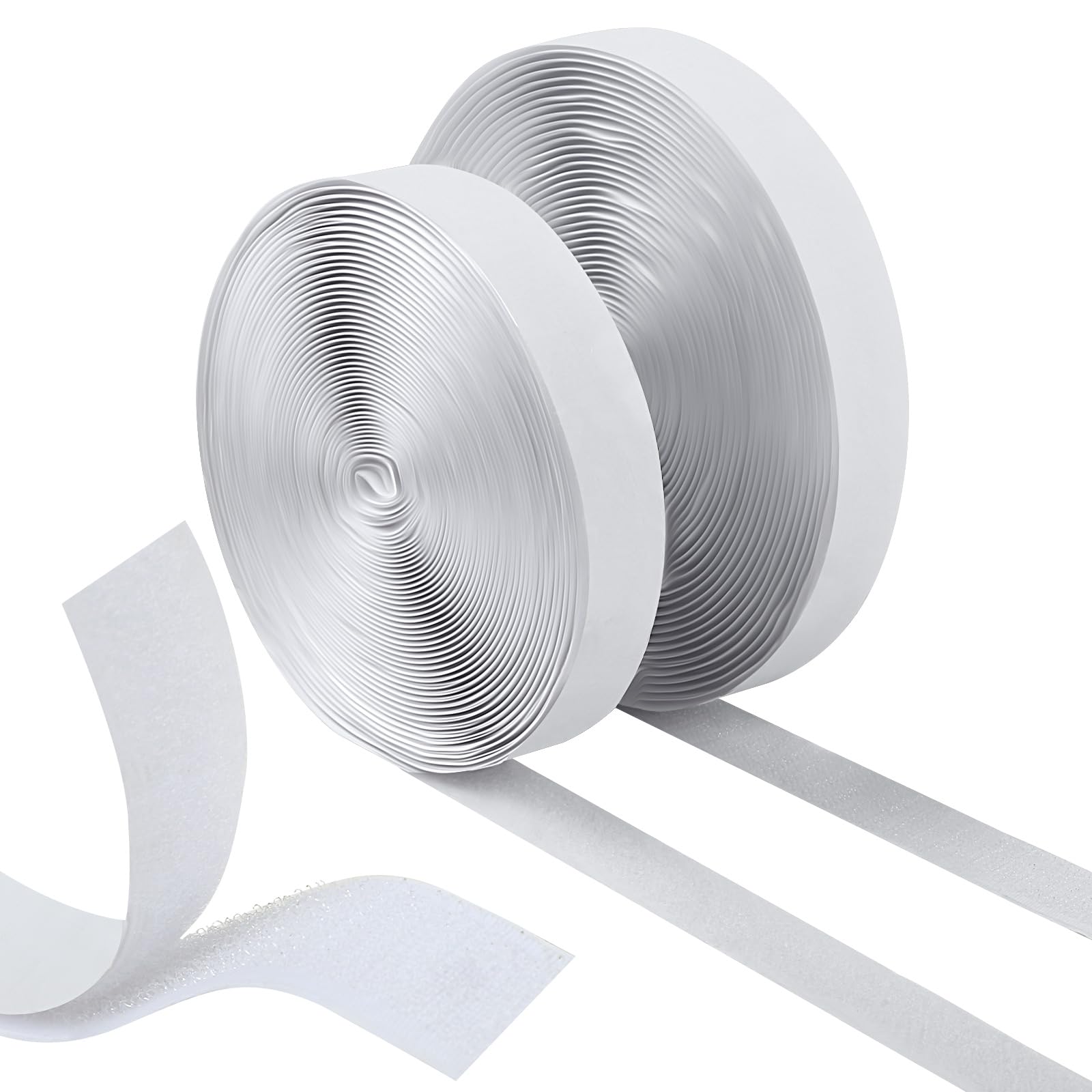 GWHOLE 32Ft x 0.75 Inch Hook and Loop Self Adhesive Tape White Fastening Tape for Home School Office, 2 Rolls