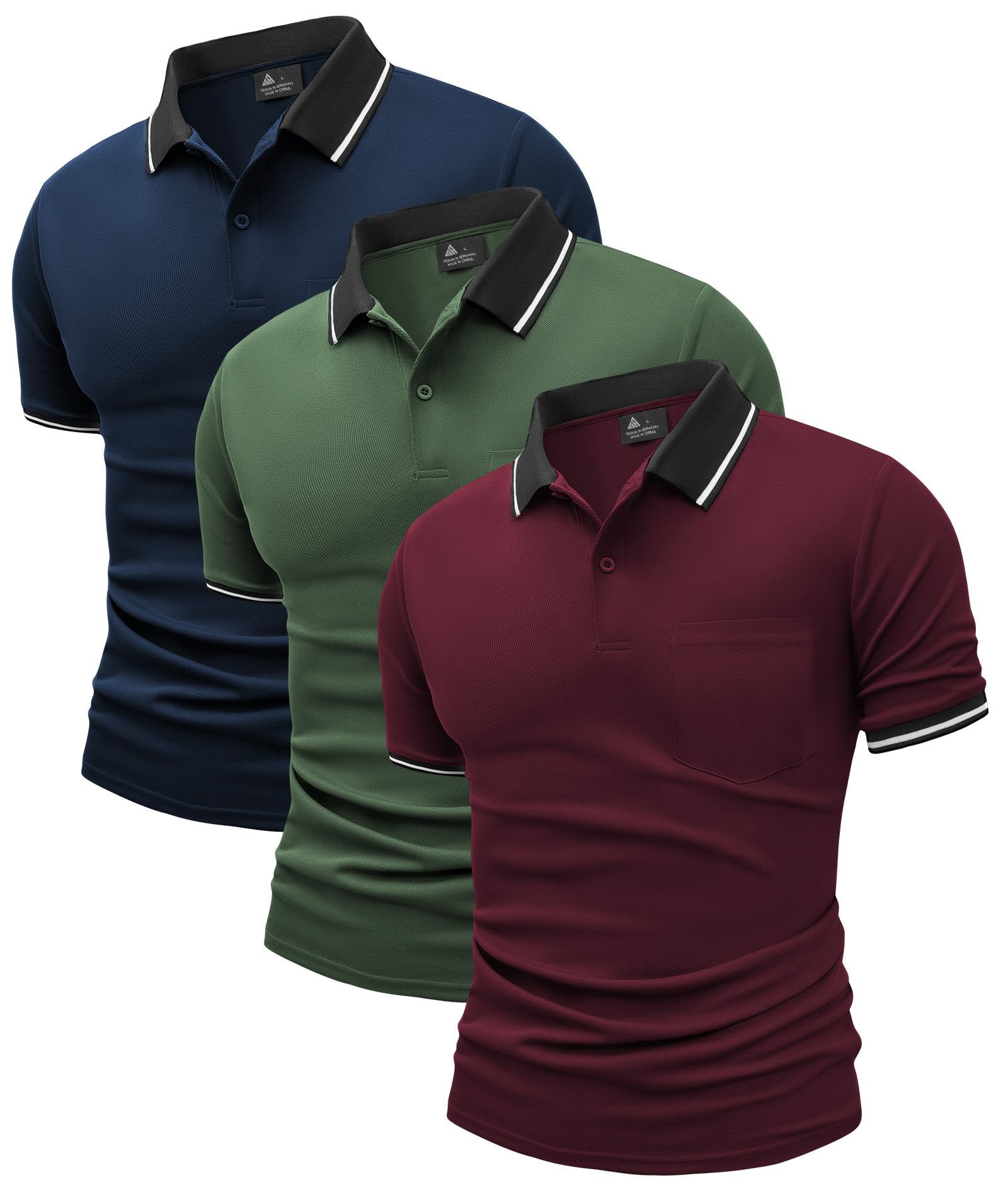 JACKETOWN Confezione da 3 polo da uomo a maniche corte, leggere e traspiranti, polo da golf casual per adulti, confezione multipla