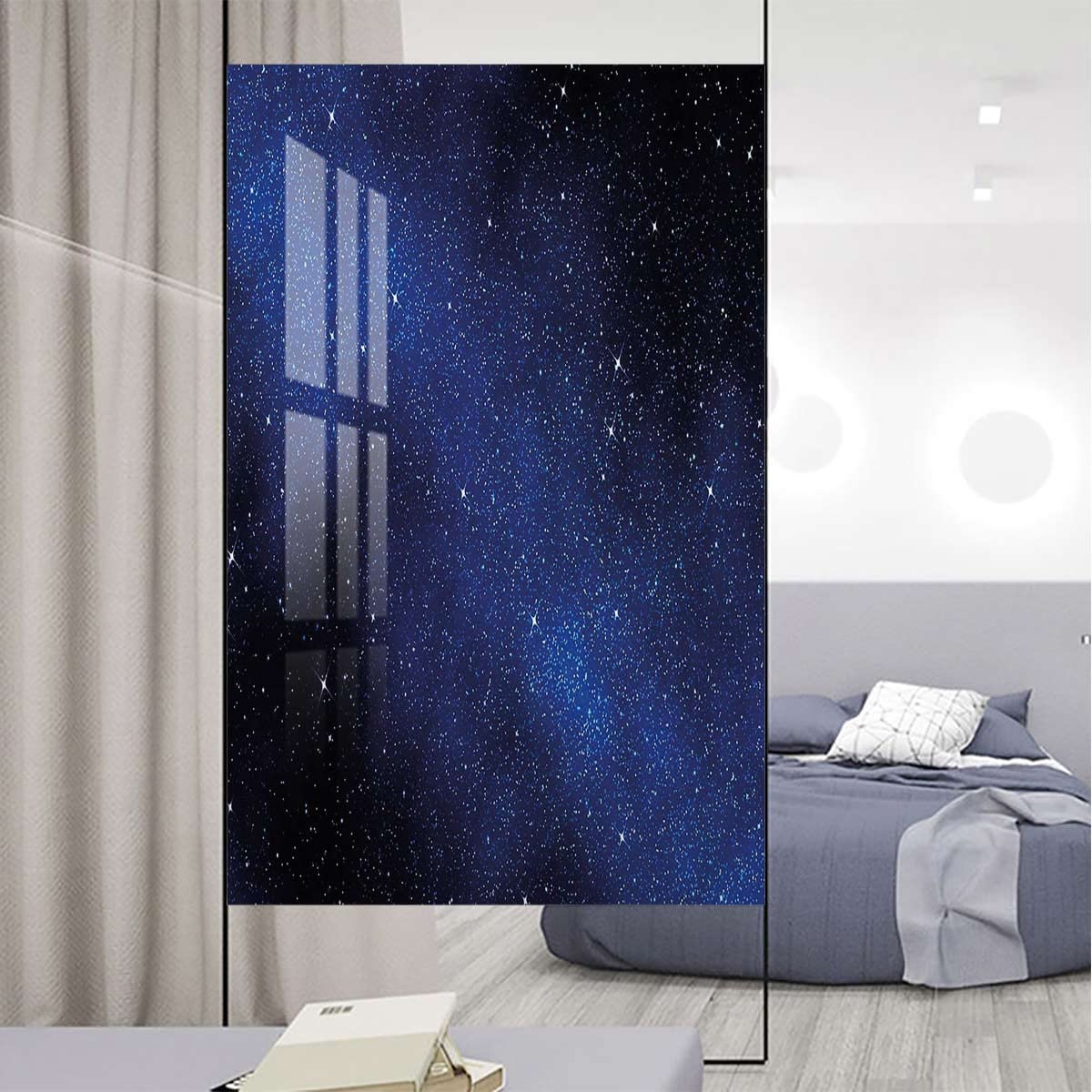 Dark Blue White Stained Glass Window Film Privacy Nebula Galaxy Stars Milky Way in Ombre Privacy Sun Blocking Decorative Window Film Night Sky 17.7Wx23.6L-inch