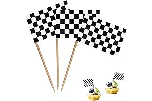 Sensational Checkered Black and White Mini Race Car Cupcake Toppers