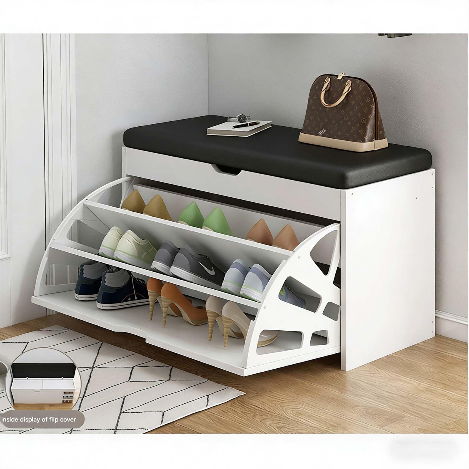 Banc de chaussures moderne résolvant le manque de place avec son siège rabattable