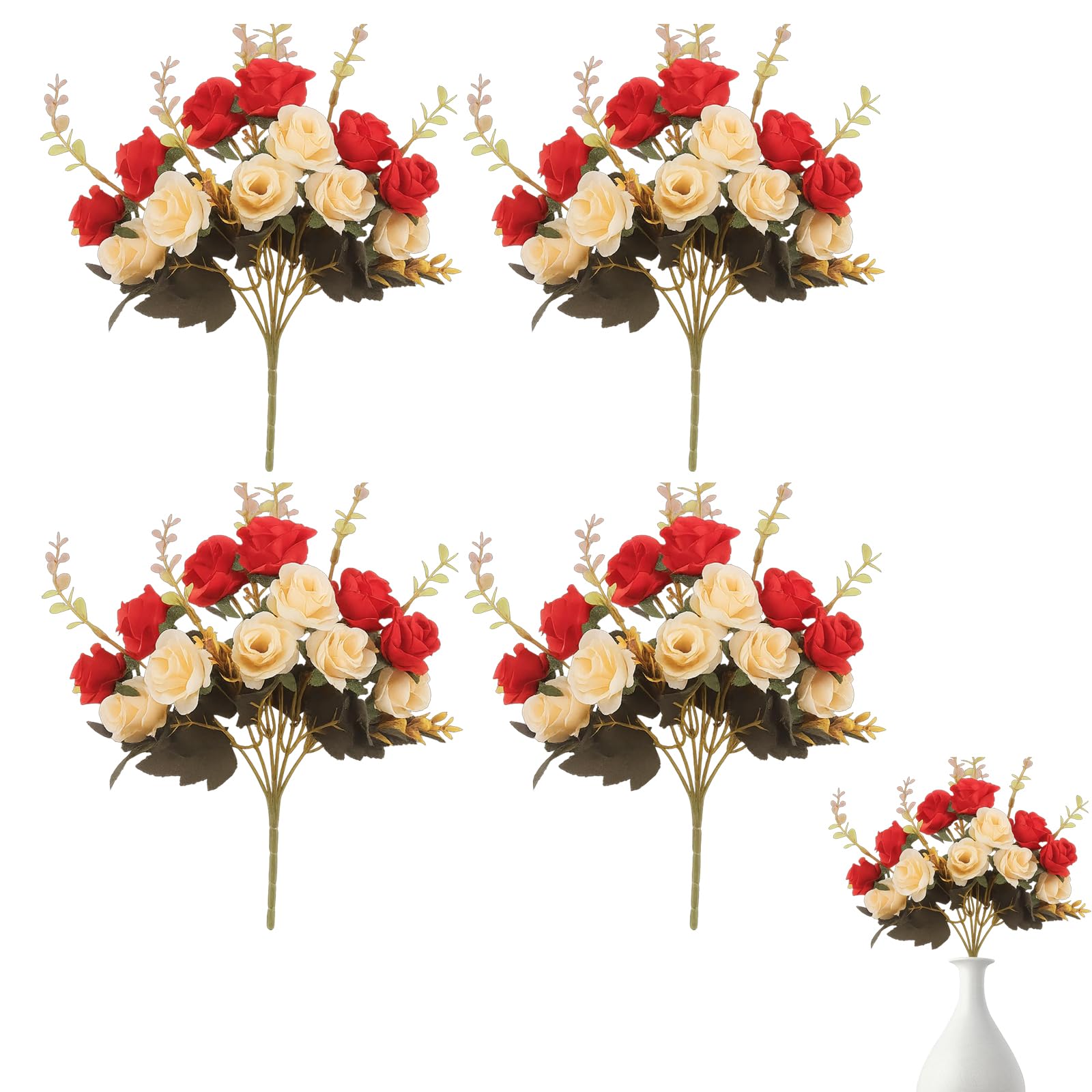YREYBN 4 Bundles Grave Flowers, Artificial Flowers for Graves, Memorial Flowers for Cemetery Vase, Large Red Roses