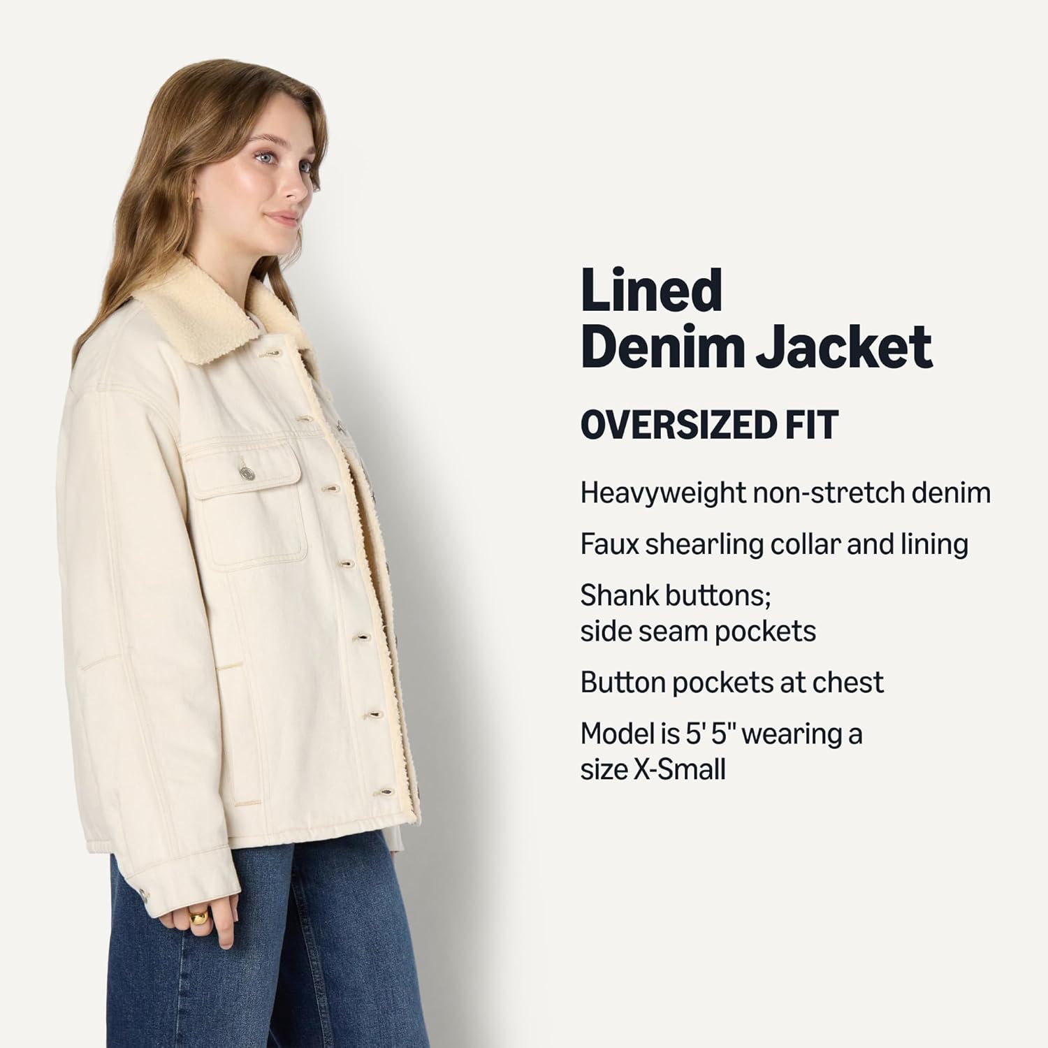 Amazon Essentials Women's Oversized-Fit Faux-Shearling Lined Denim Jacket - Image 2