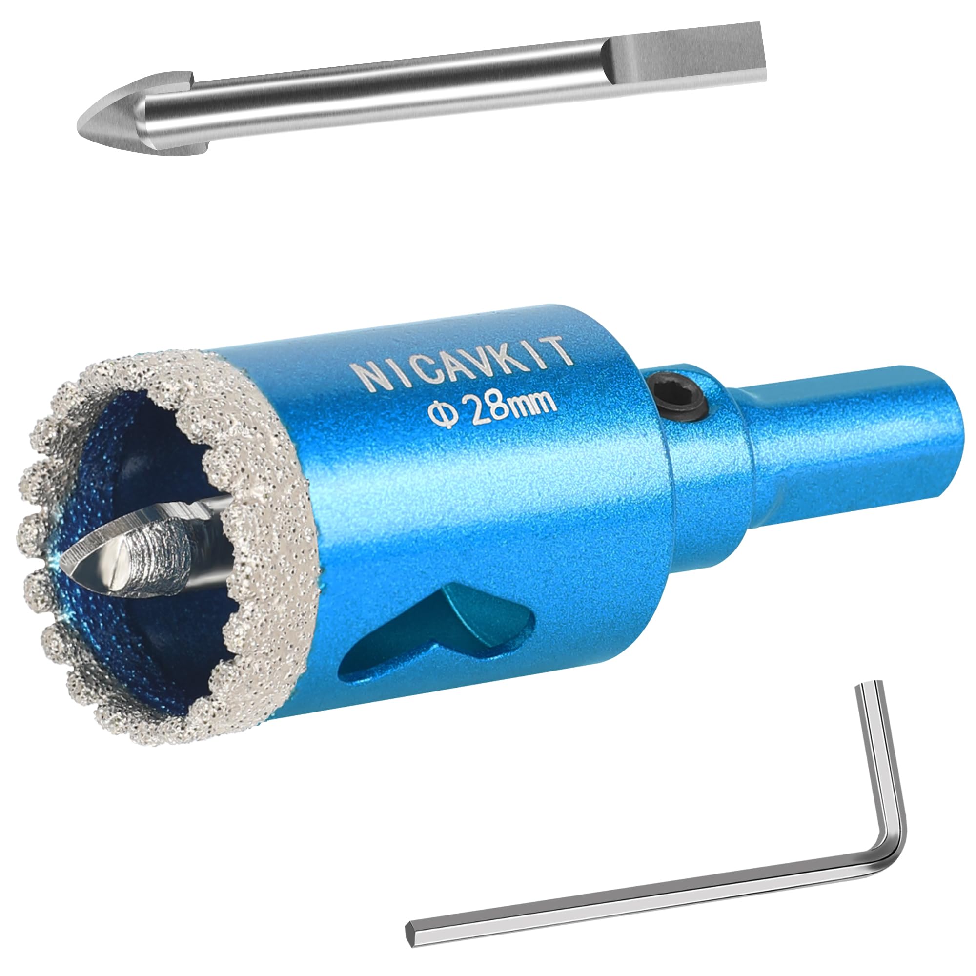 NICAVKIT 28mm Diamant Lochsäge mit 2*Zentrierbohrer, Professionellen Hartgelötet Diamant Bohrkron Fliesenbohrer für Fliesen, Porzellan, Keramik, Glas, Quarzit, Marmor