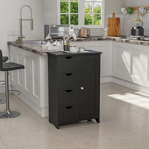 Miniatura 10 de YESHOMY Armario de almacenamiento de baño, organizador lateral independiente con gran espacio y estantes ajustables, muebles de oficina en casa para