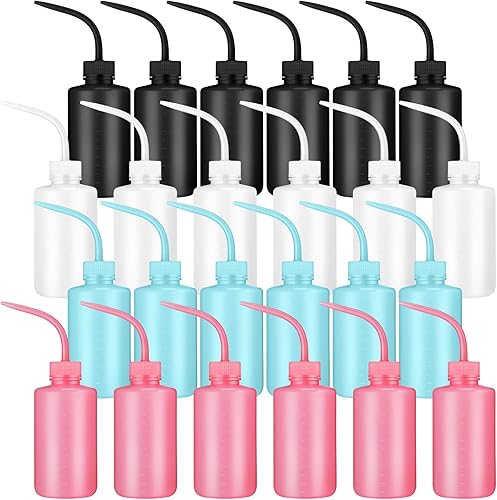 Dandat 24 botellas para apretar tatuajes, 8.5 fl oz8.5 onzas, botella de lavado de laboratorio de plástico colorido de seguridad para agua, enjuague