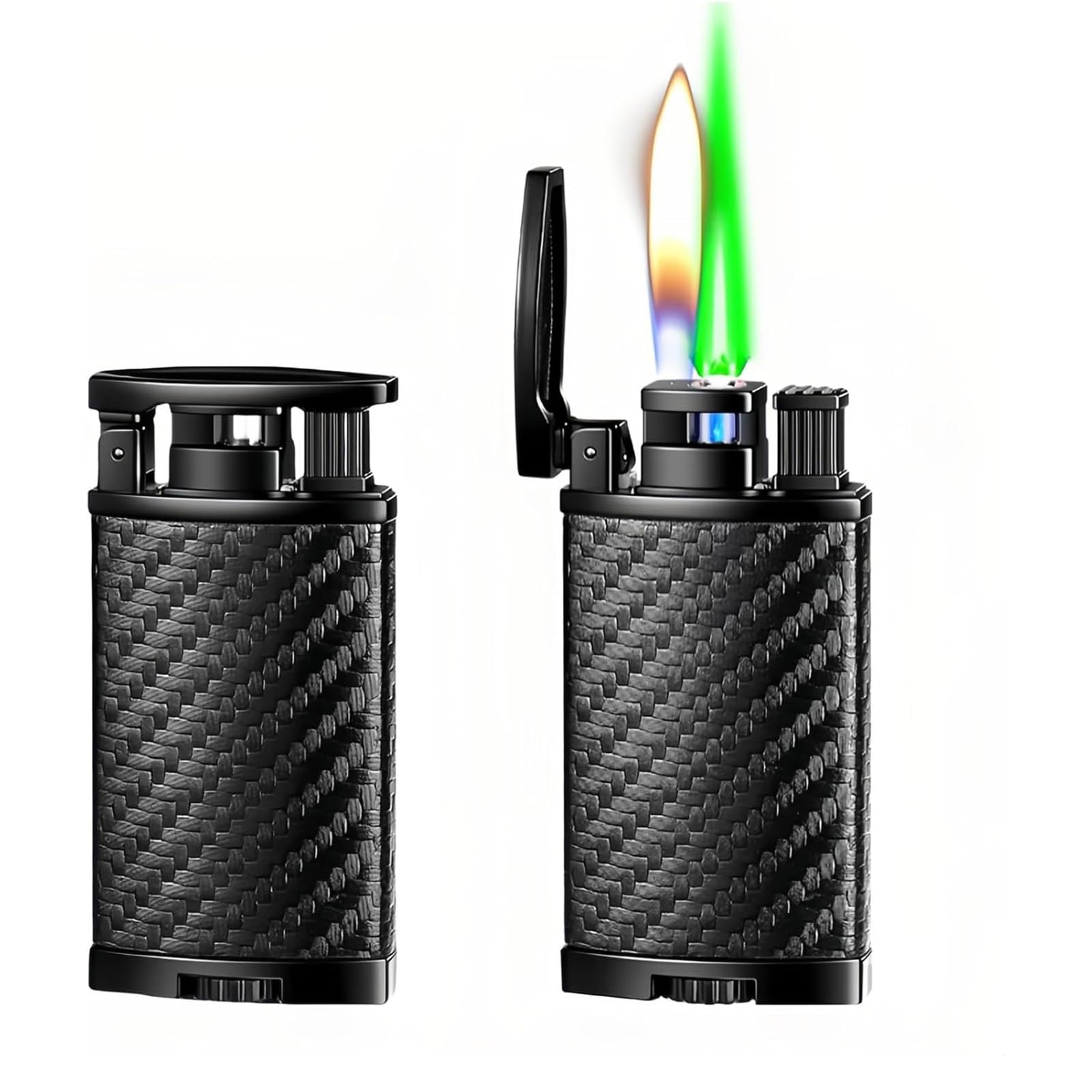 Metal windproof dual flame lighter, switchable soft flame and jet flame, suitable for barbecue, outdoor, men's gift(D)