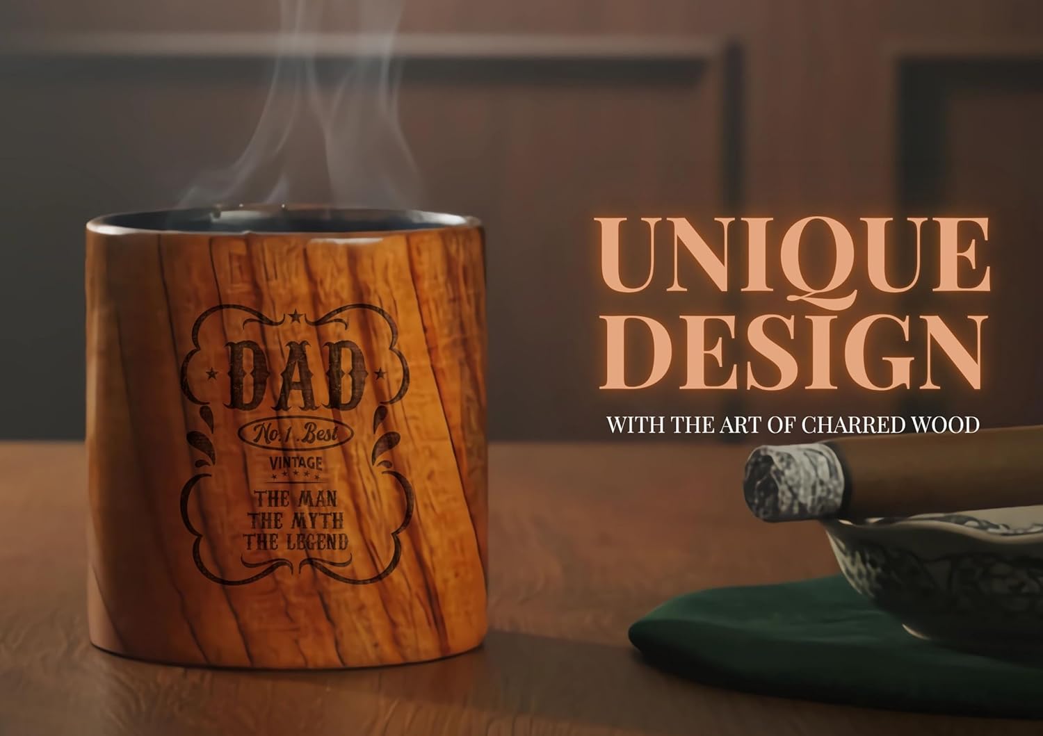 Onebttl Funny Dad Gifts, Charred Wooden Bourbon Drinking Glass, Whiskey Bourbon Gifts for Men - Wooden Old Fashioned Glass, Great Whiskey Tumblers for Men, Dad, or Brother - Number 1 - Image 2