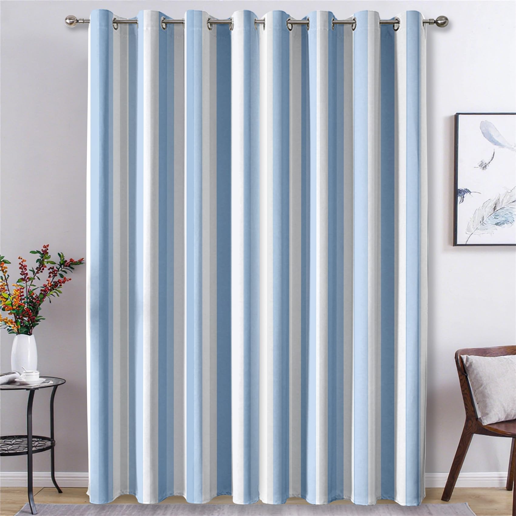 Generisch Streifen Vorhänge Wohnzimmer, Verdunklungsvorhänge Blau Weiß Gestreift mit Ösen, Vorhang Blickdicht mit Muster, Gardinen für Wohnzimmer Deko 2er Set, H 200 X B 140 cm B-D57