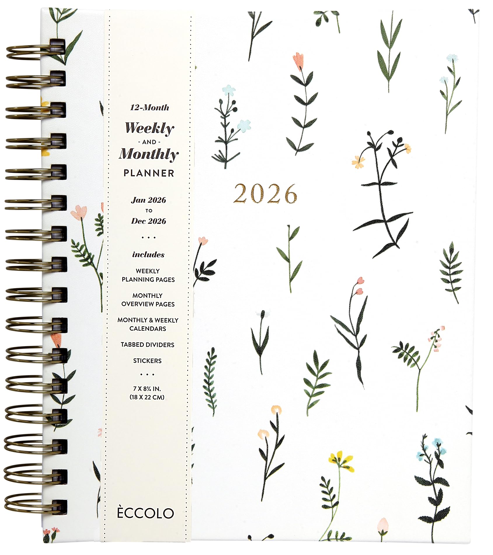 WORLD TRAVELER 2026 Planner Weekly and Monthly - 7'' x 8.75'' Hard Cover January December Spiral Daily Planner 2026 To Do List, Size 7X8.75, White Wild Flower